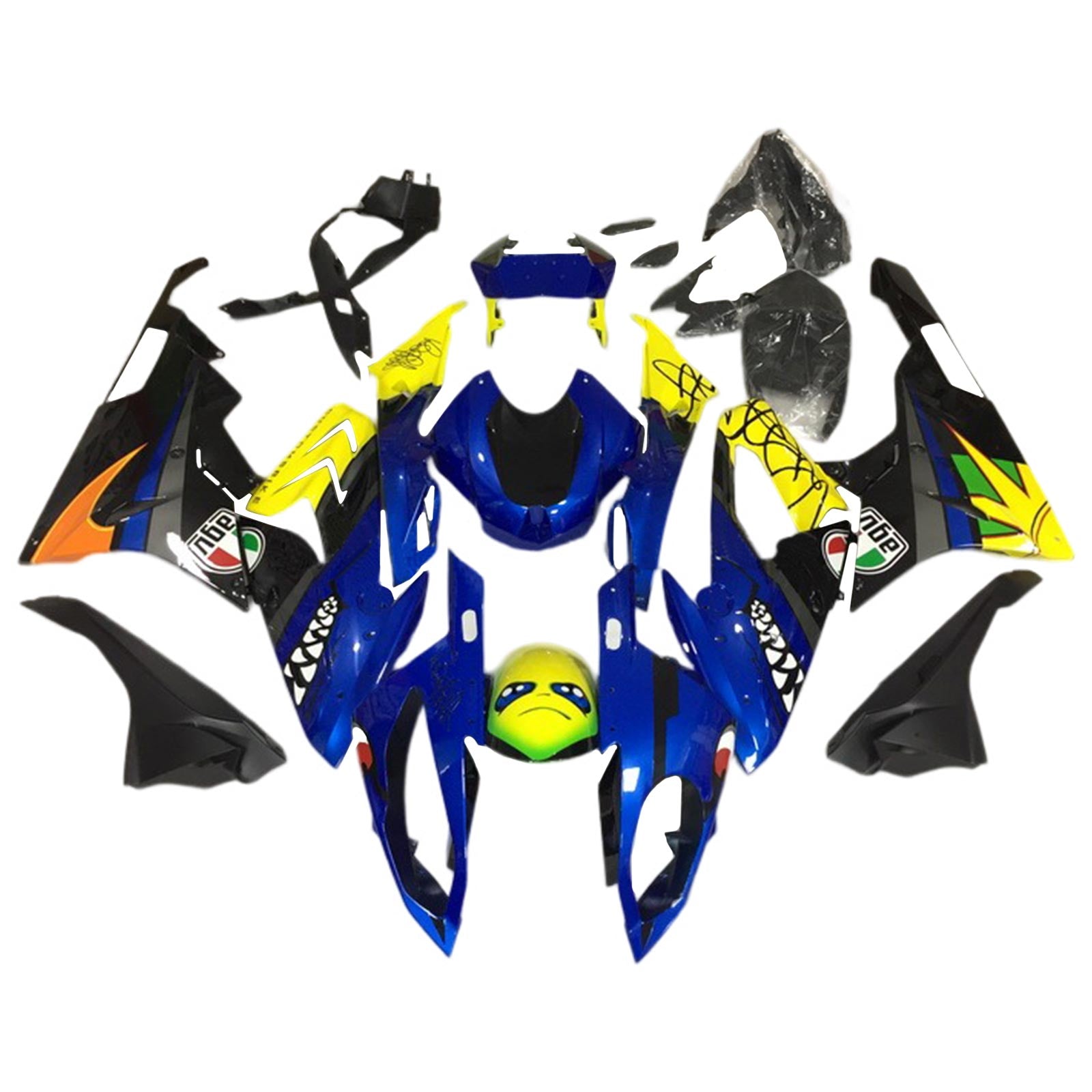 Amotopart BMW S1000RR 2015-2016 Bleu&Kit de carénage Yellow Monster Style3
