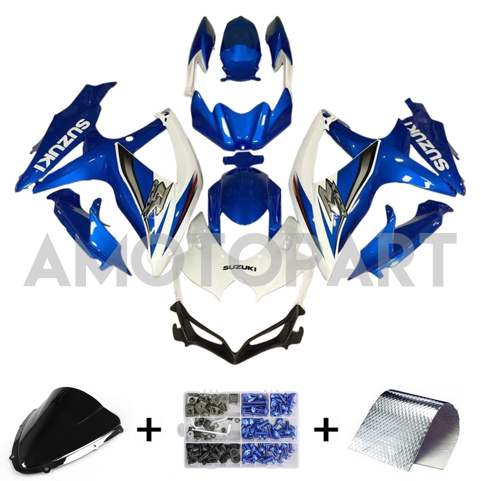 Amotopart 2008-2010 K8 GSXR 600/750 Suzuki Blue&White Style1 Fairing Kit