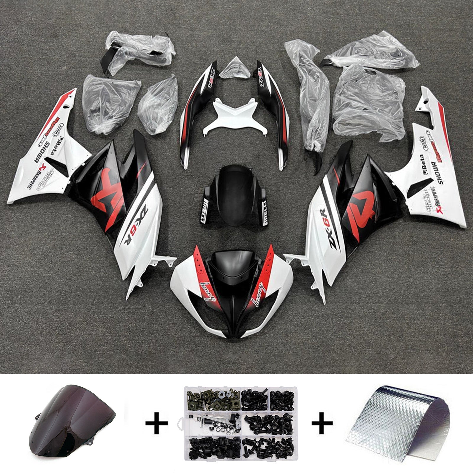 Amotopart 2009-2012 Kawasaki ZX6R 636 Black Red White Fairing Kit