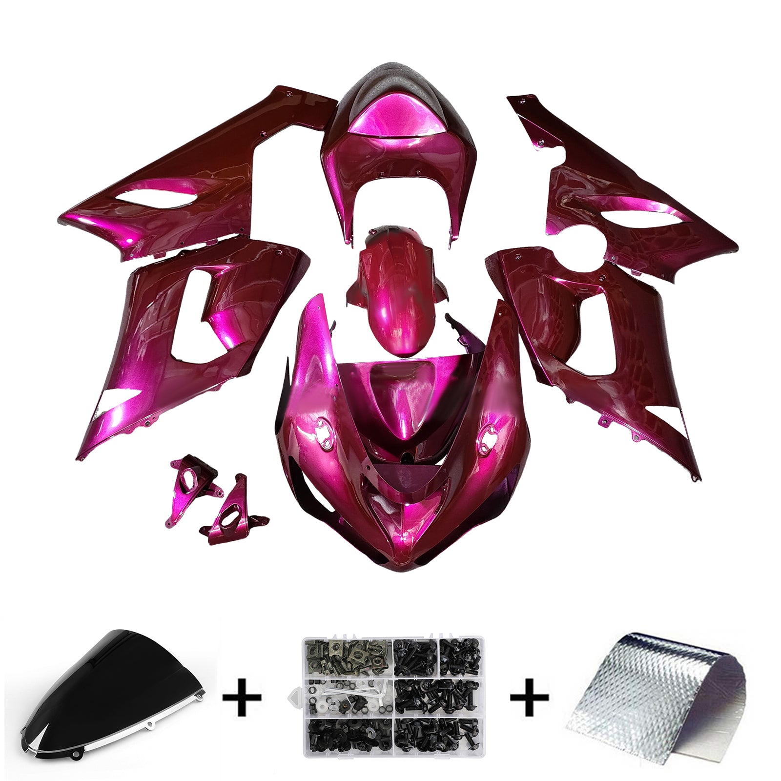 Amotopart 2005-2006 Kawasaki ZX6R 636 Pink Fairing Kit