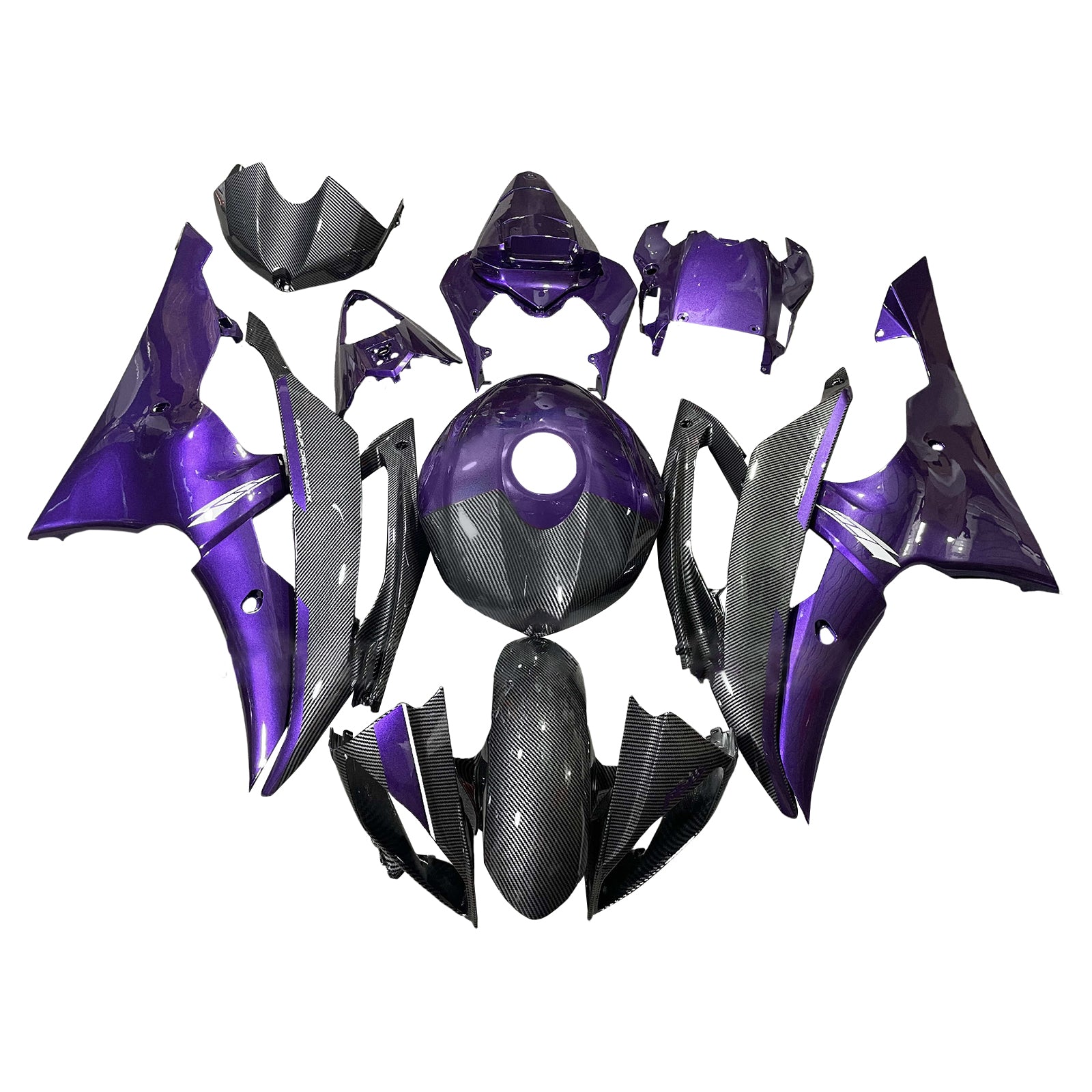 Amotopart 2008-2016 Yamaha YZF-R6 Purple & Black Carbon Fiber Pattern Fairing Kit