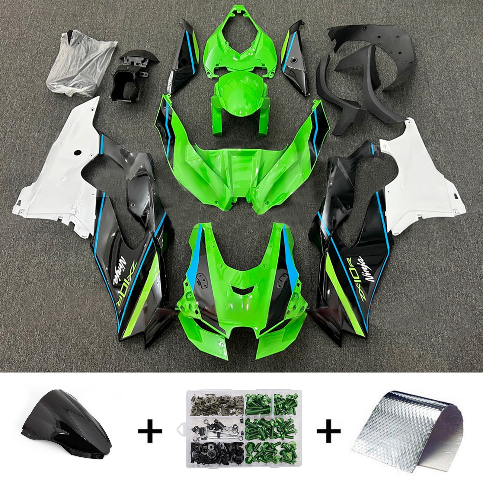 Amotopart 2021-2025 Kawasaki ZX-10R/ZX-10RR Green Black White Fairing Kit