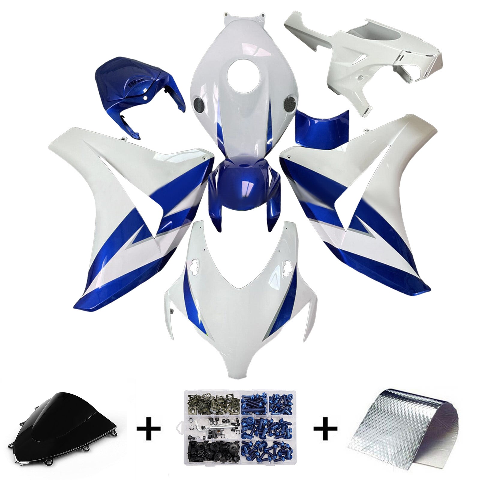 Amotopart 2008-2011 Honda CBR1000rr Kit de carénage bleu blanc