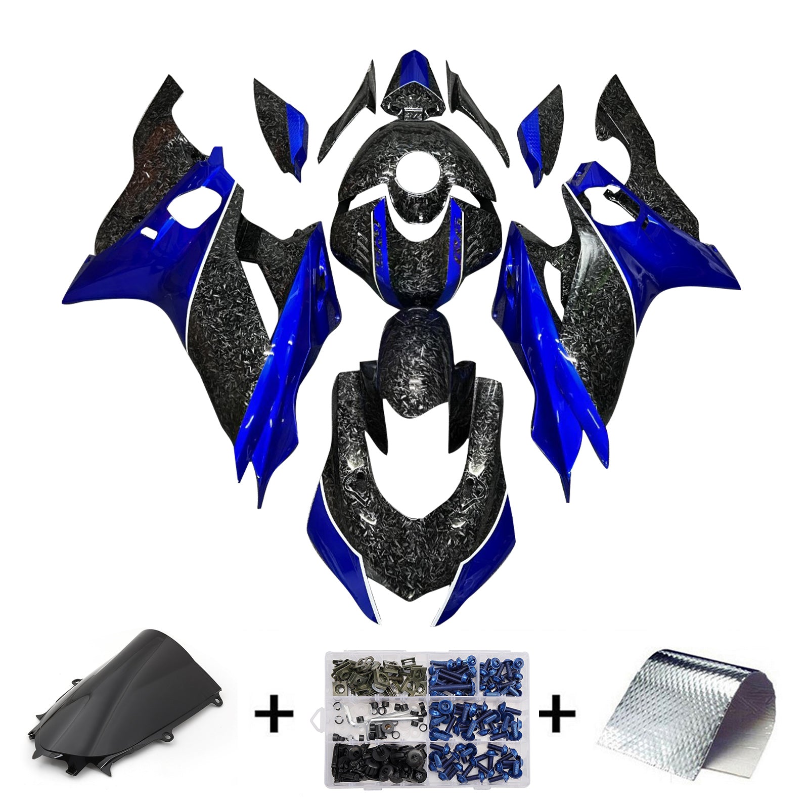 Amotopart 2017-2023 Yamaha YZF-R6 Forged Carbon Fiber Blue Fairing Kit