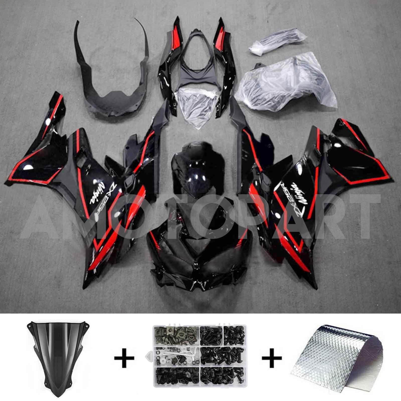 Amotopart 2019–2025 Ninja ZX-25R ZX-4R ZX-4RR Kawasaki, Schwarz&Verkleidungssatz mit roten Streifen