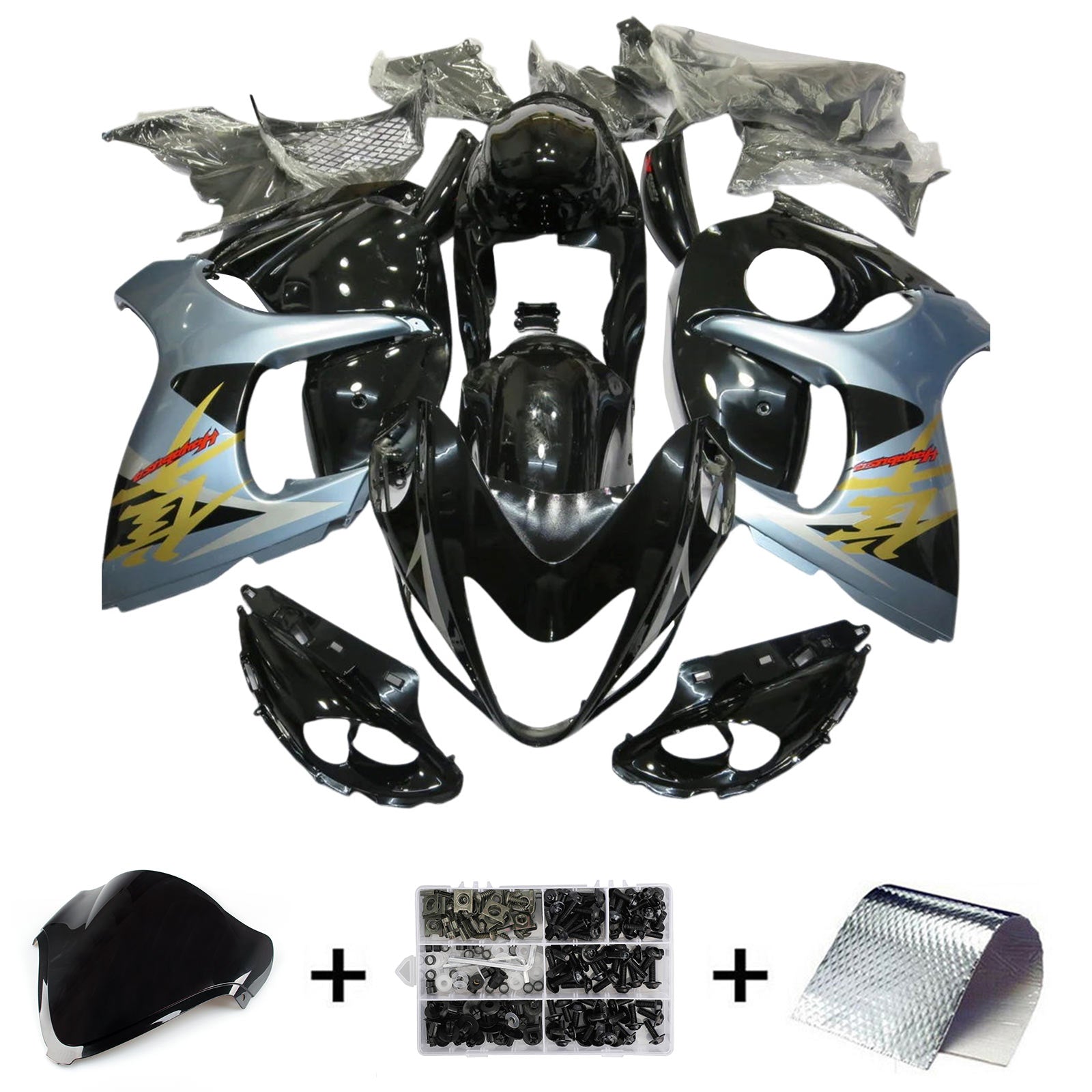 Amotopart 2008-2020 GSX1300R Hayabusa Suzuki Gray & Black Fairing Kit