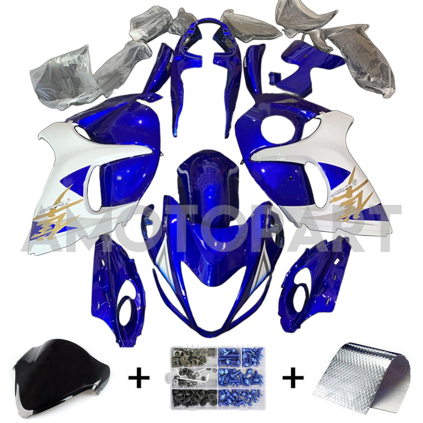 Amotopart 2008-2020 Suzuki Hayabusa GSX1300R Blue & White Style 1 Kit de carenagem