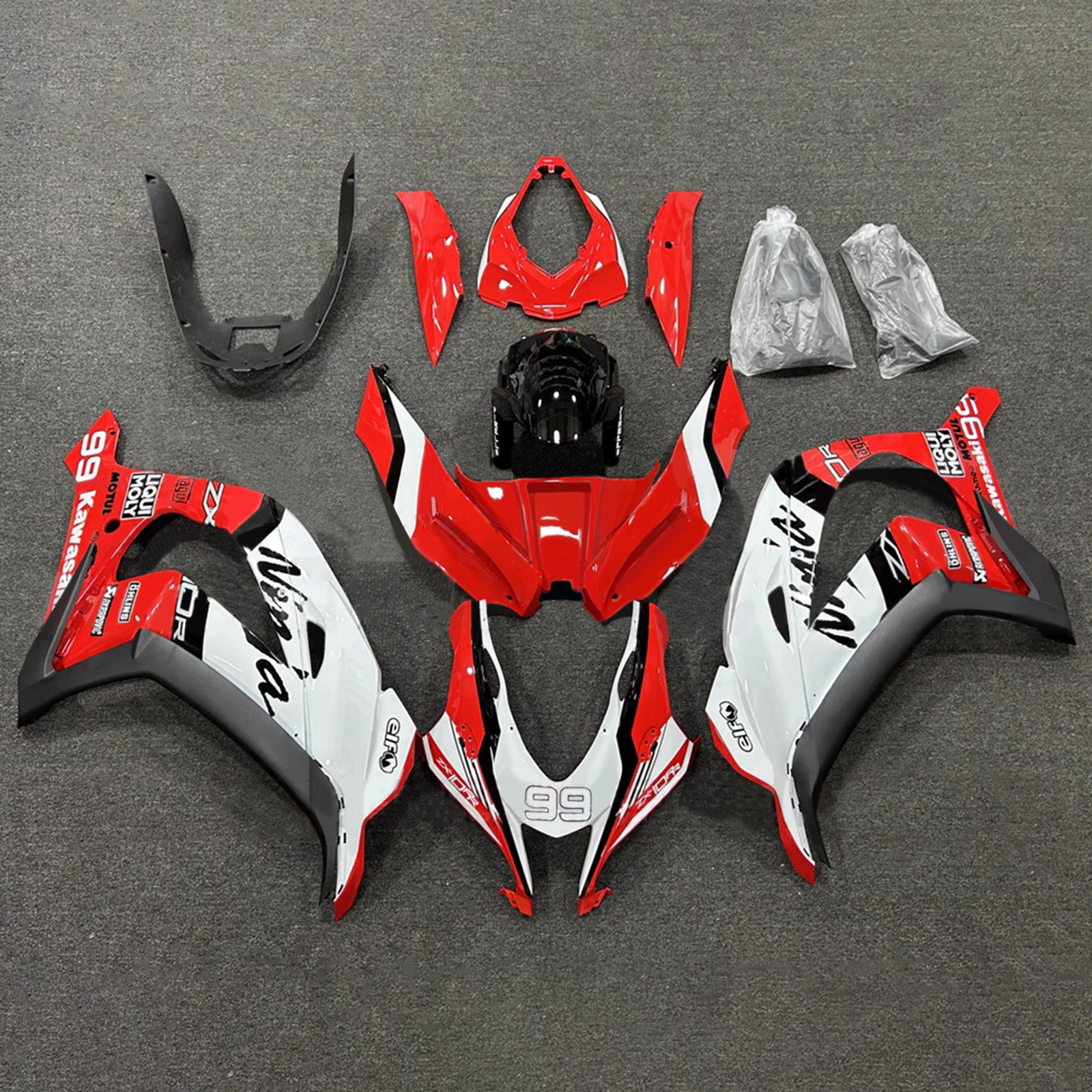 Amotopart 2016-2020 Kawasaki ZX10R Red White Black Fairing Kit
