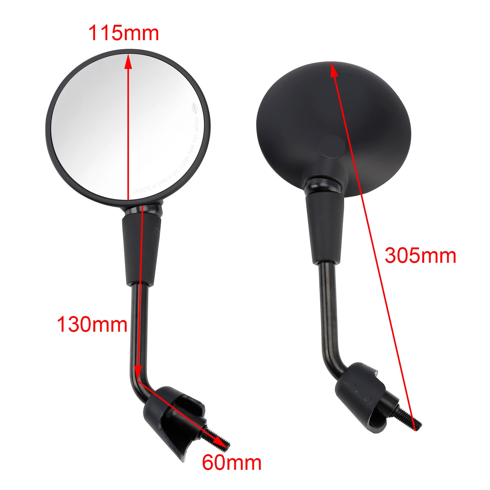 Vespa Primavera 50-125 Sprint 50-150 Gts 125 300 Pair Shorty Mirrors Black
