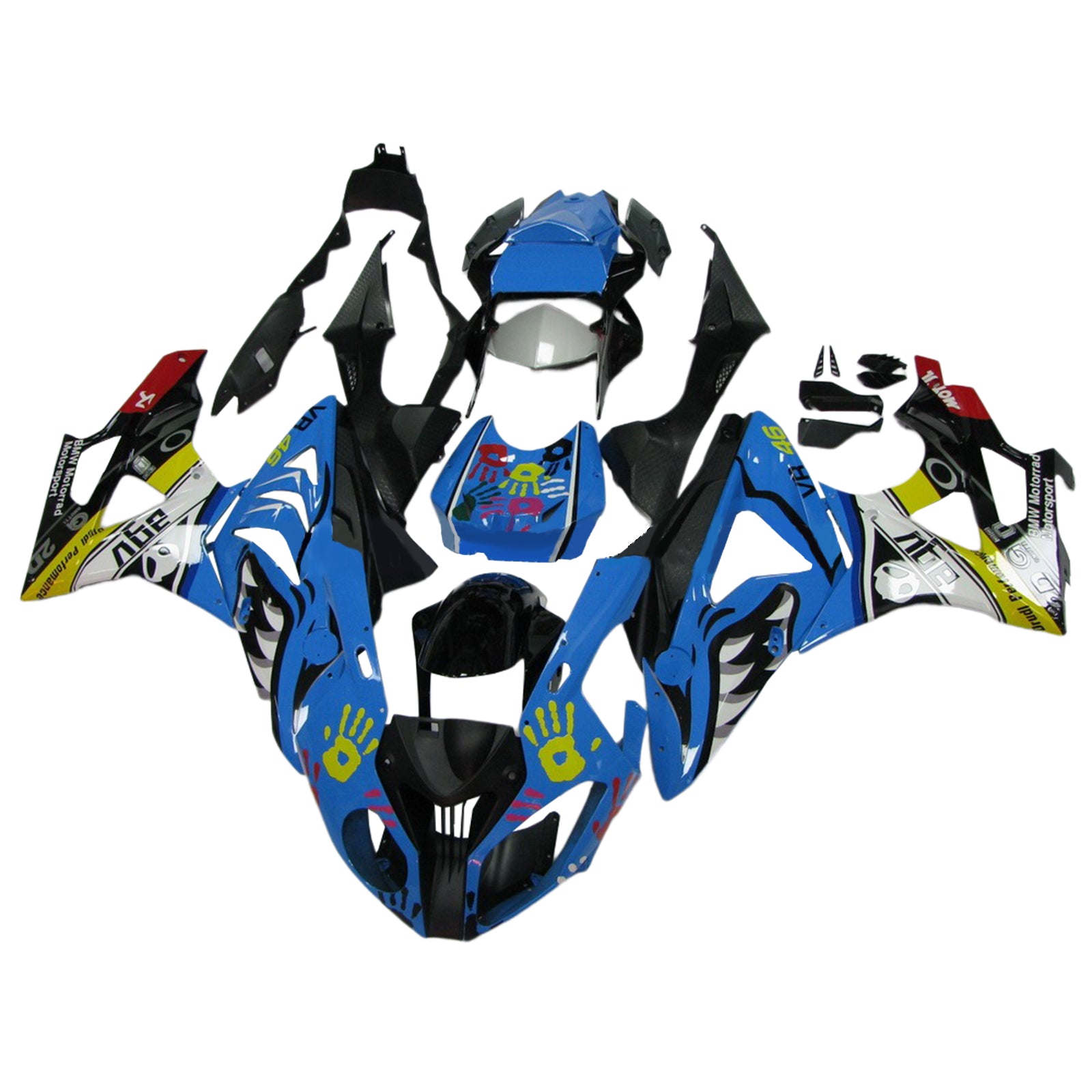 Amotopart BMW S1000RR 2009-2014 Kit de carenado tiburón azul