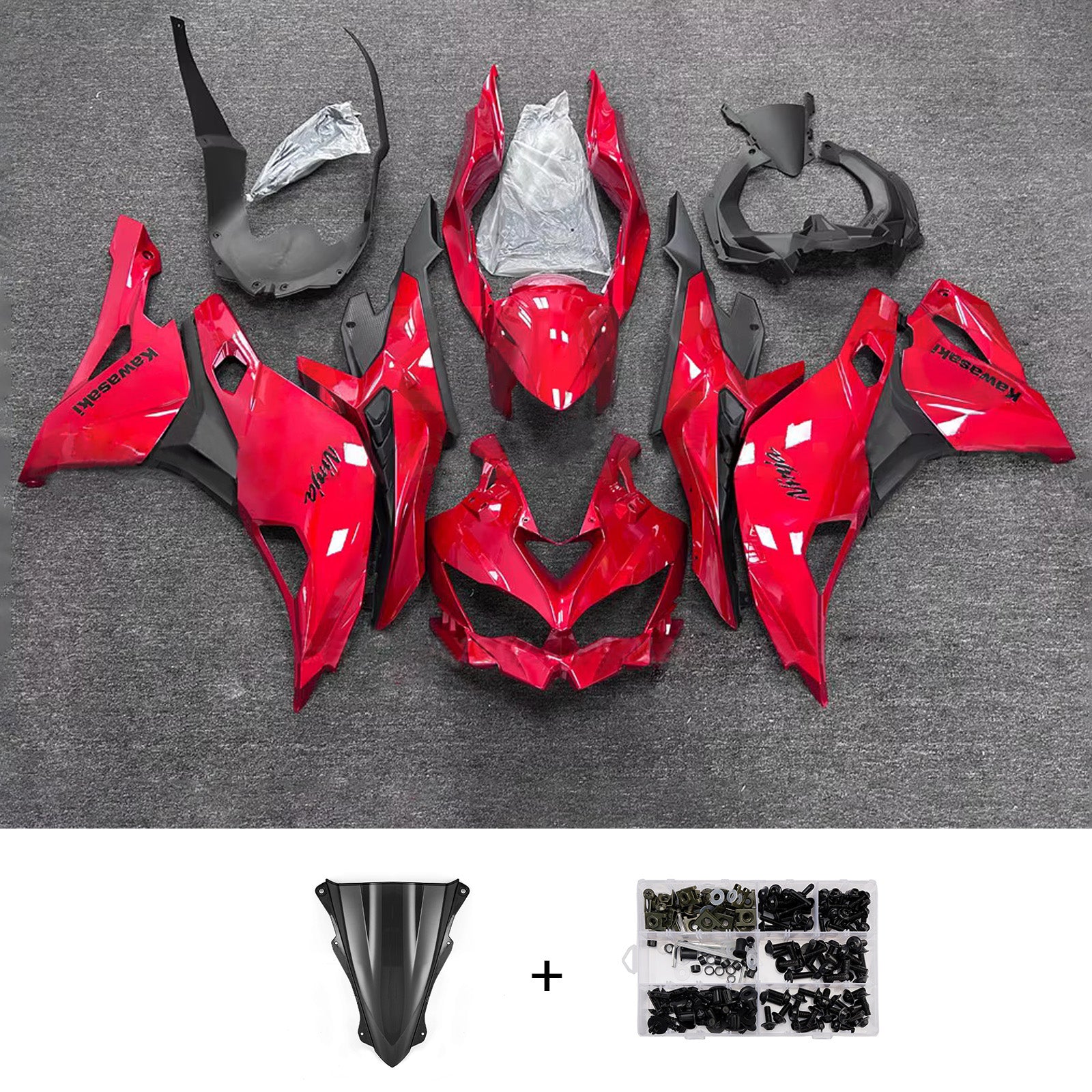 Amotopart 2019-2022 Kawasaki Ninja ZX-25R 2023-2025 Kawasaki Ninja ZX-4R/ZX-4RR Red Fairing Kit