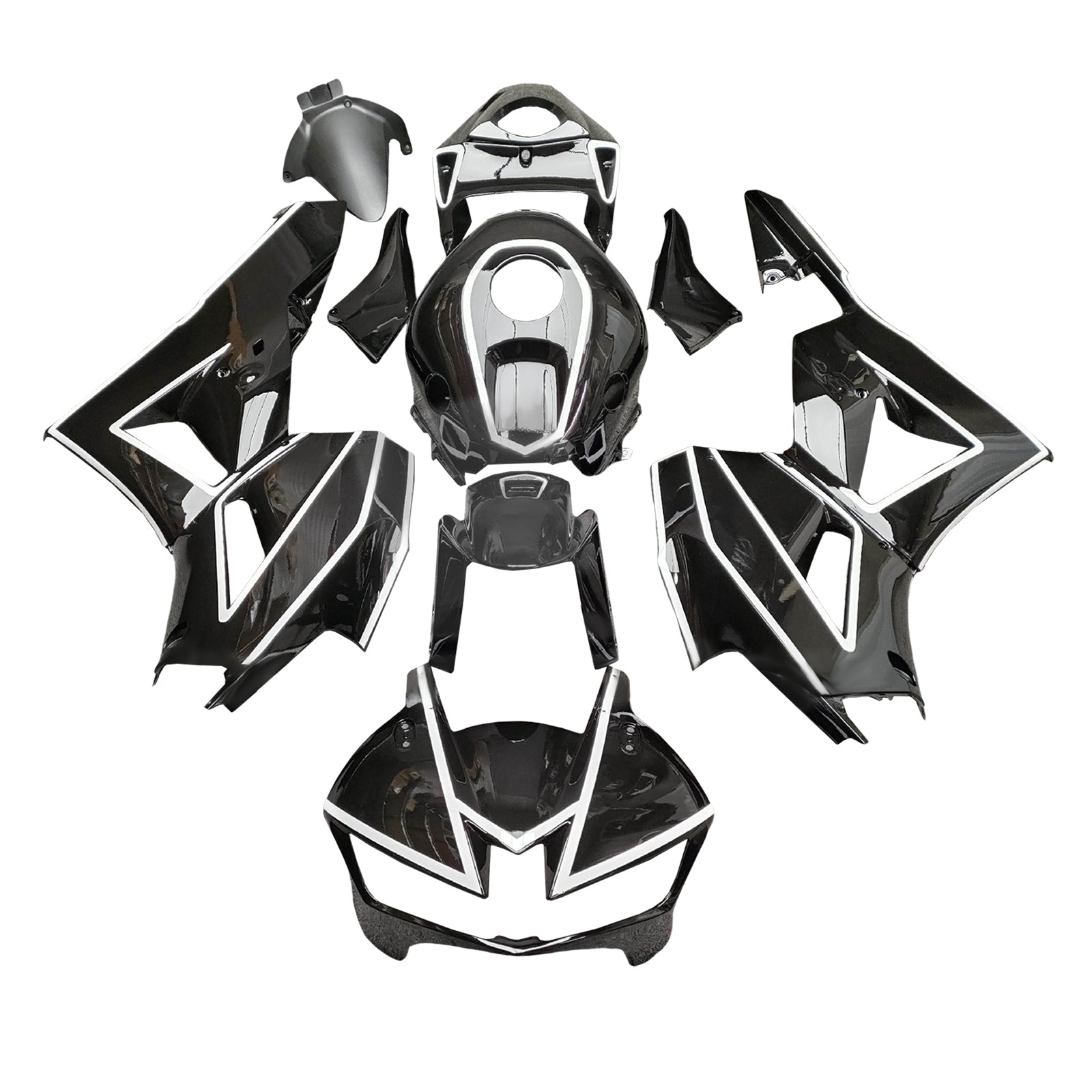 Amotopart 13-25 US ver. & 13-23 European ver. Honda CBR600RR Glossy Black White Lines Fairing Kit