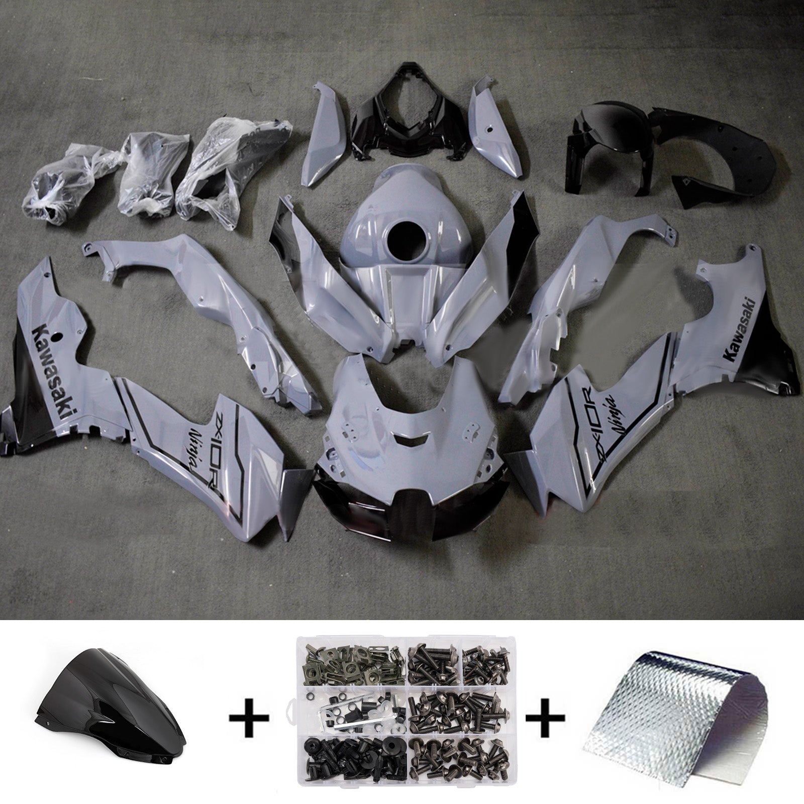 Amotopart 2021-2025 Kawasaki ZX-10R/ZX-10RR Grey Black Fairing Kit