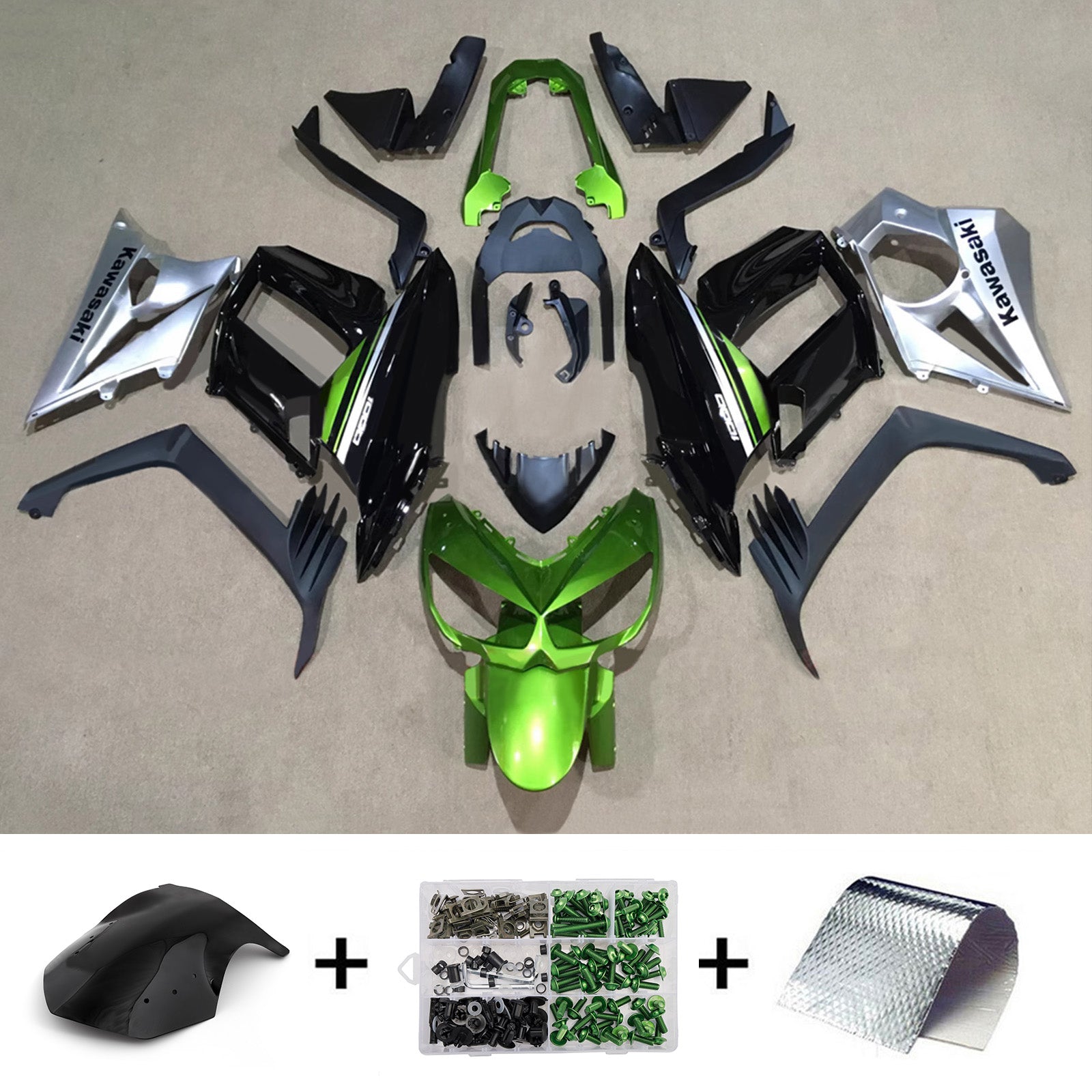 Amotopart 2010-2015 Kawasaki Z1000SX Black Green Silver Fairing Kit