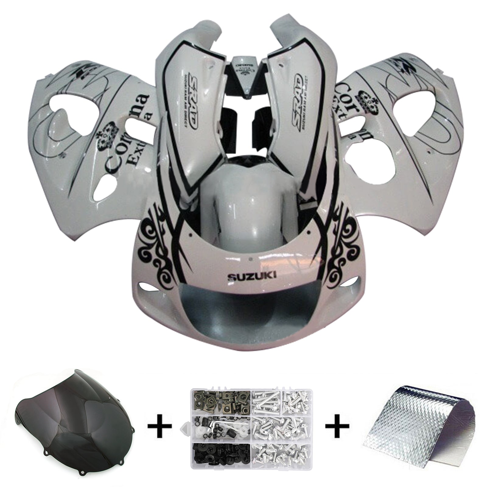 Amotopart Suzuki GSXR600 1996-2000 GSXR750 1996-1999 Branco com Black Pattern Style1 Kit de carenagem