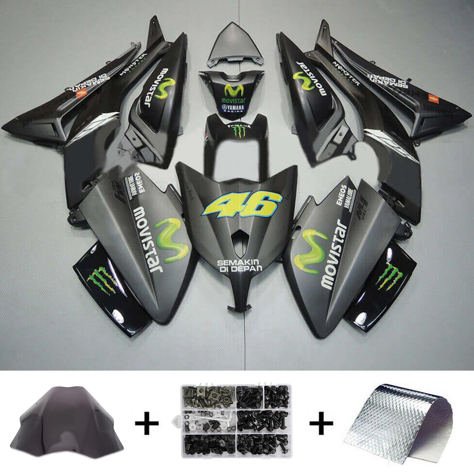 Amotopart 2012-2014 Yamaha T-Max Tmax530 Matte Black com Monster Logo Fairing Kit