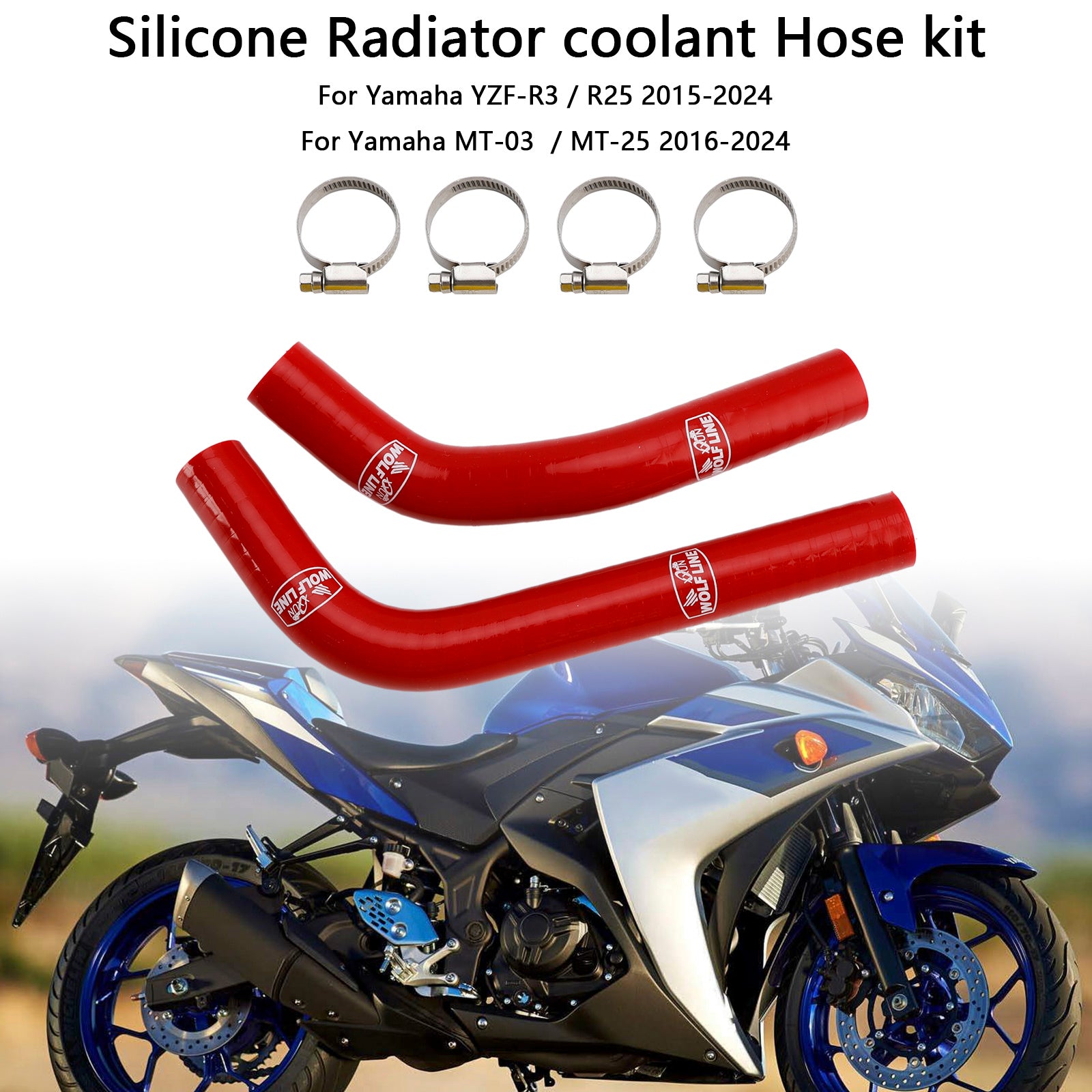 2015-2024 Yamaha MT-03 MT-25 YZF R3 R25 Mangueira de resfriador de radiador de silicone R25