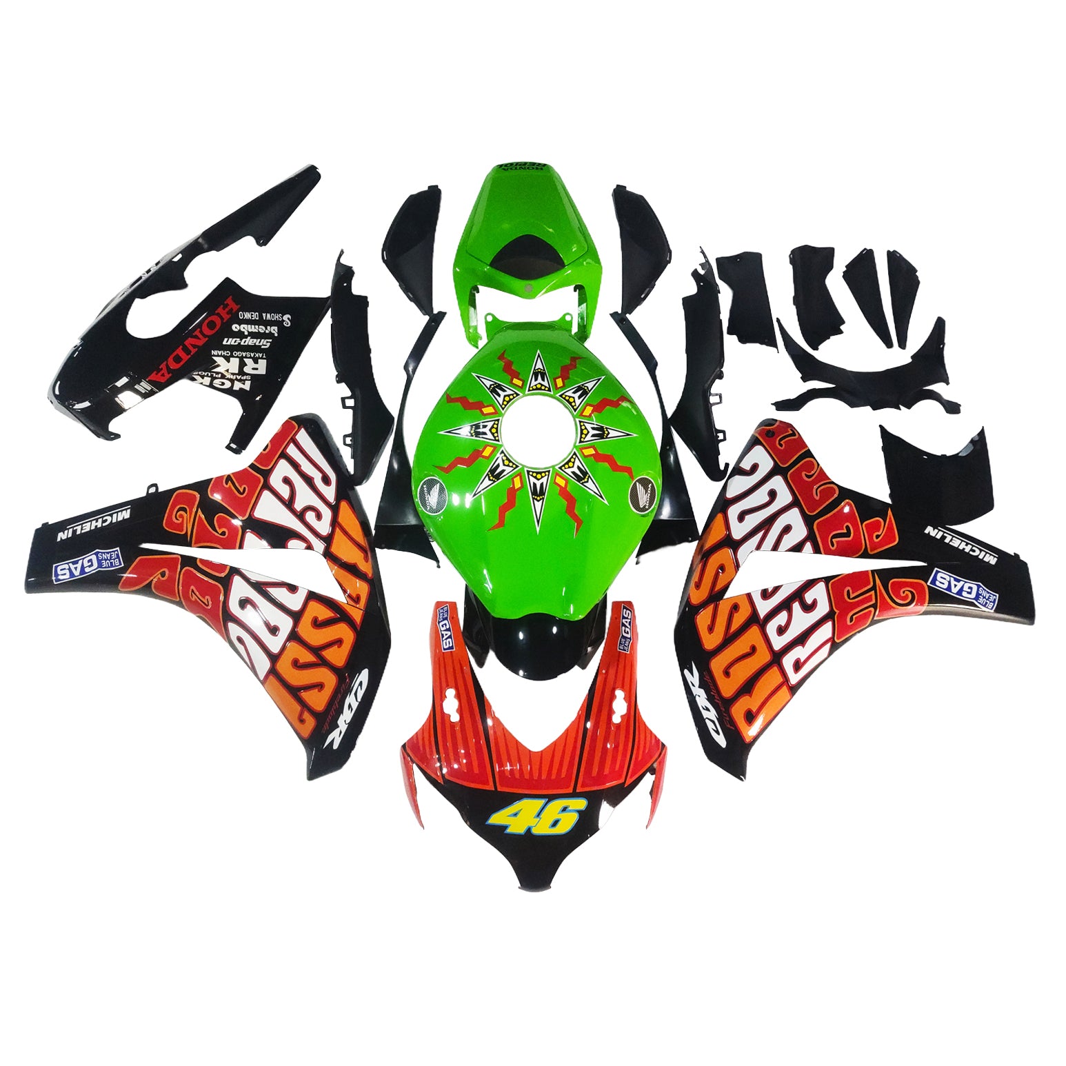 Amotopart 2008-2011 Honda CBR1000RR Green Black with Decals Fairing Kit