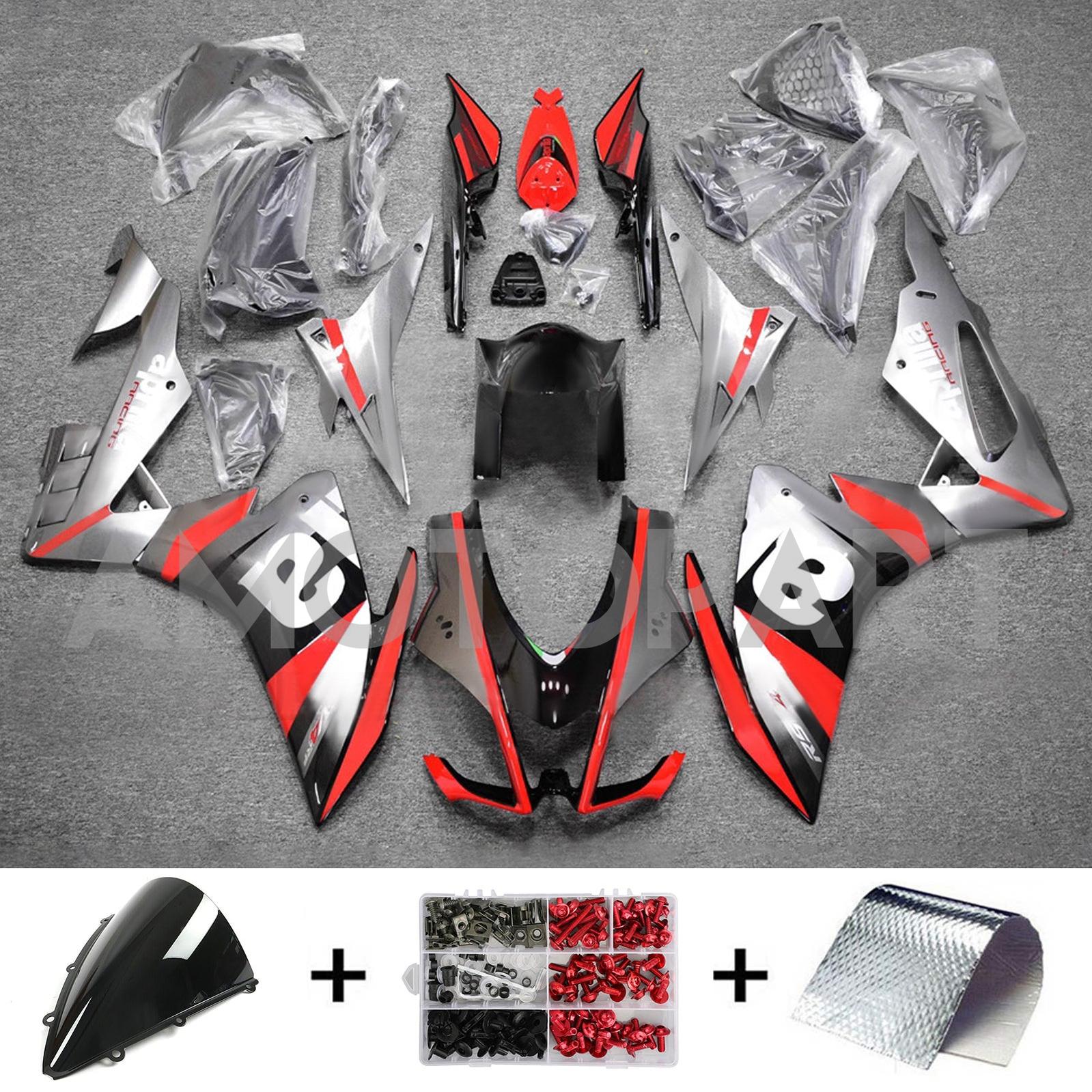 Amotopart 2016-2020 Aprilia RSV4 1000 Kit de carénage en argent rouge noir