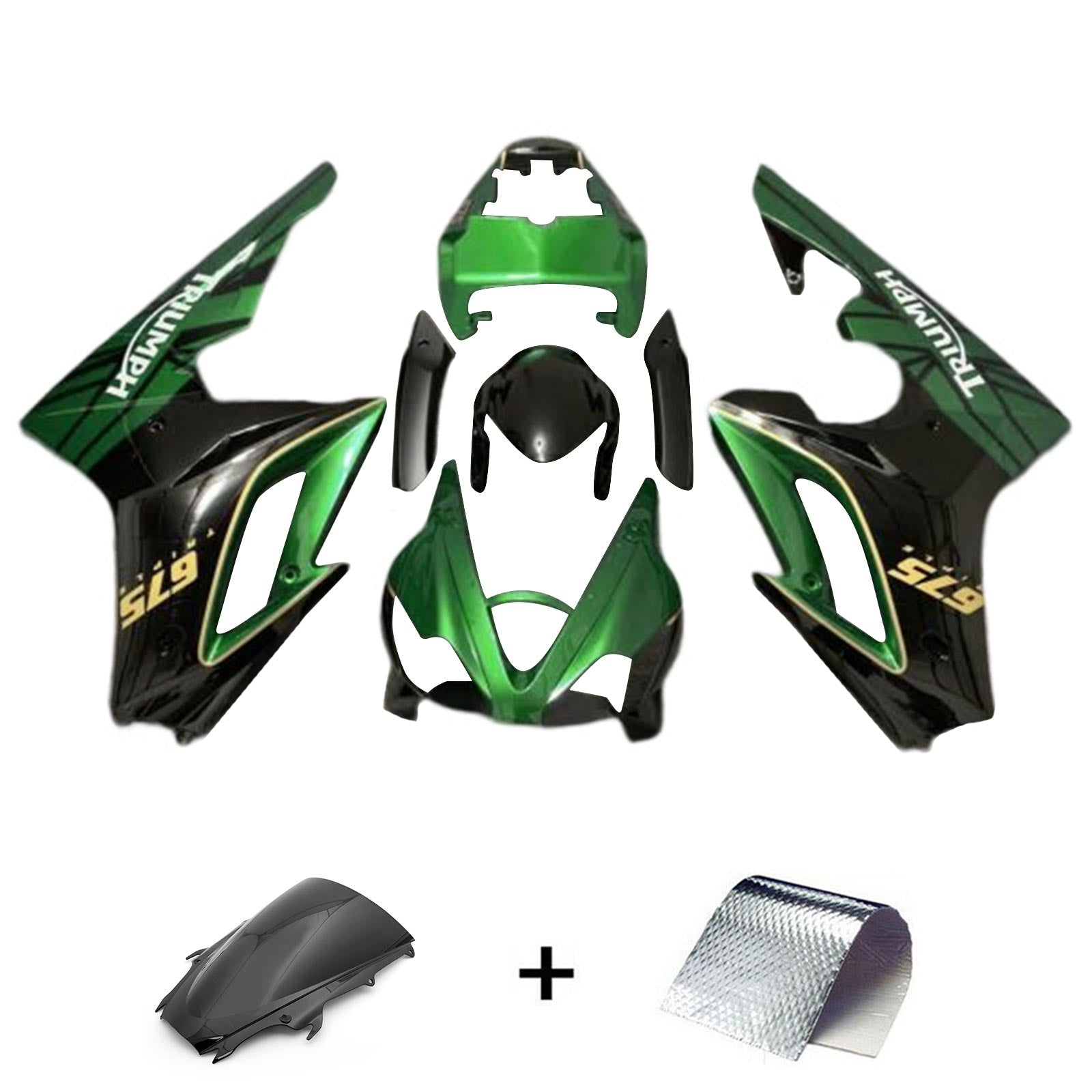 AMOTOPT 2009-2012 Triumph Daytona 675 Kit de carenagem preto e verde