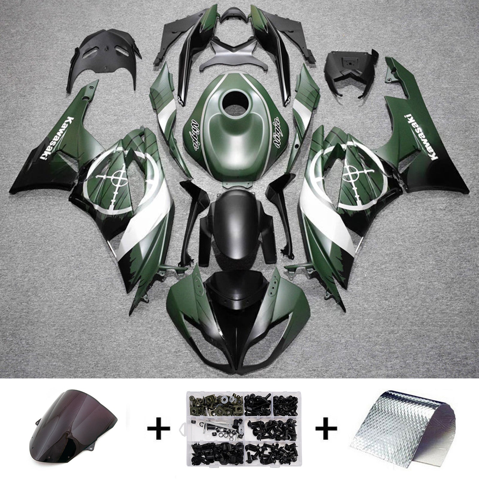 Amotopart 2009-2012 Kawasaki ZX6R 636 Green Black Fairing Kit