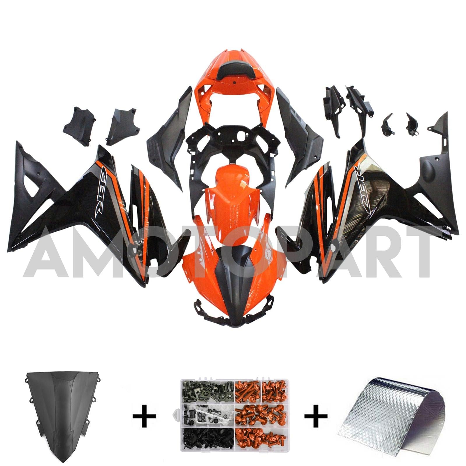 Amotopart 2016-2018 Honda CBR500R Black Orange Fairing Kit