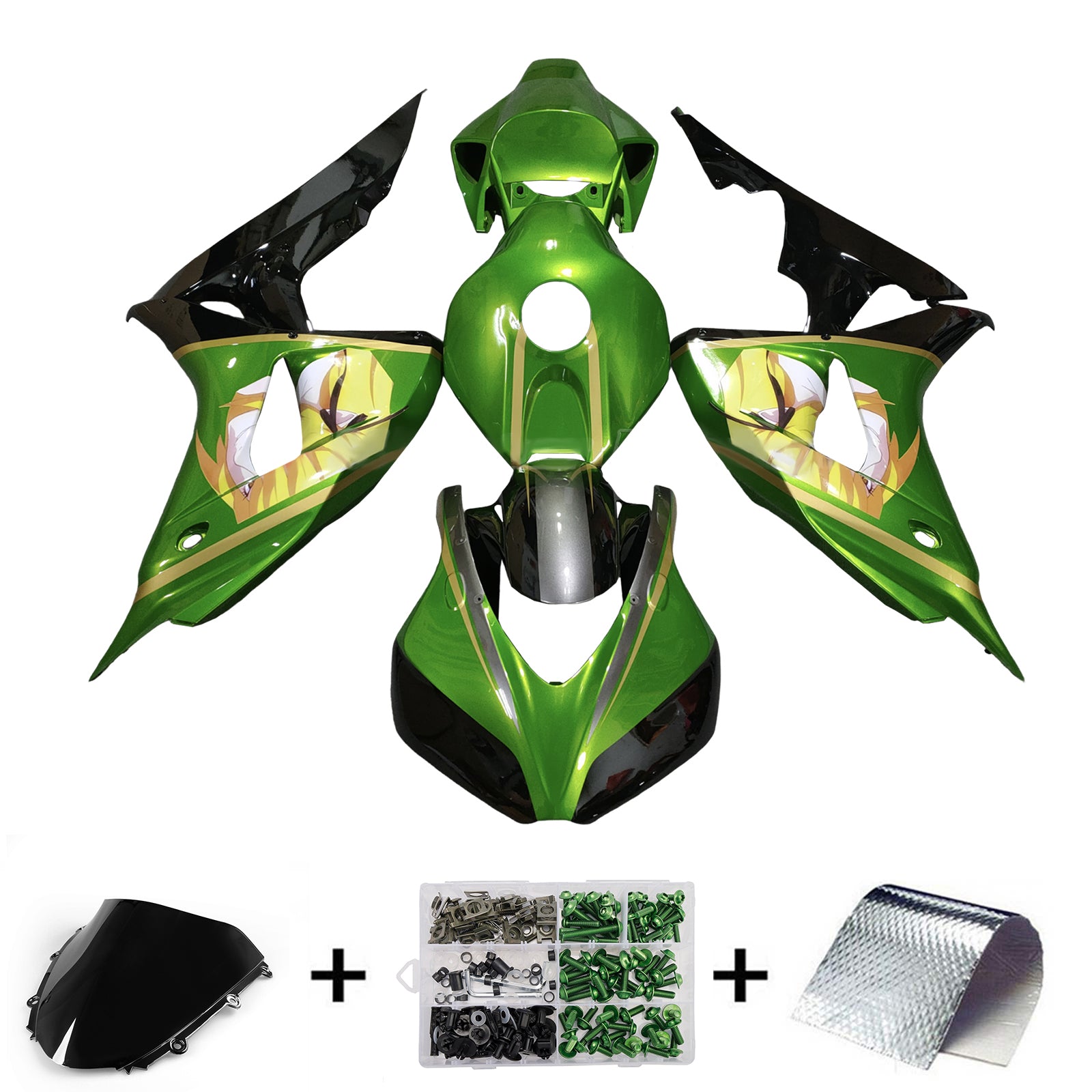 Amotopart 2006-2007 Honda CBR1000rr Kit de carénage noir vert clair