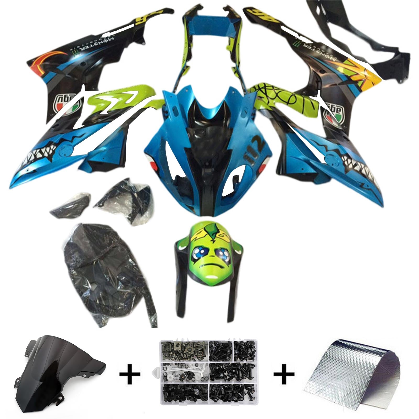 Amotopart BMW S1000RR 2017-2018 Blue & Yellow Monster Style4 Fairing Kit