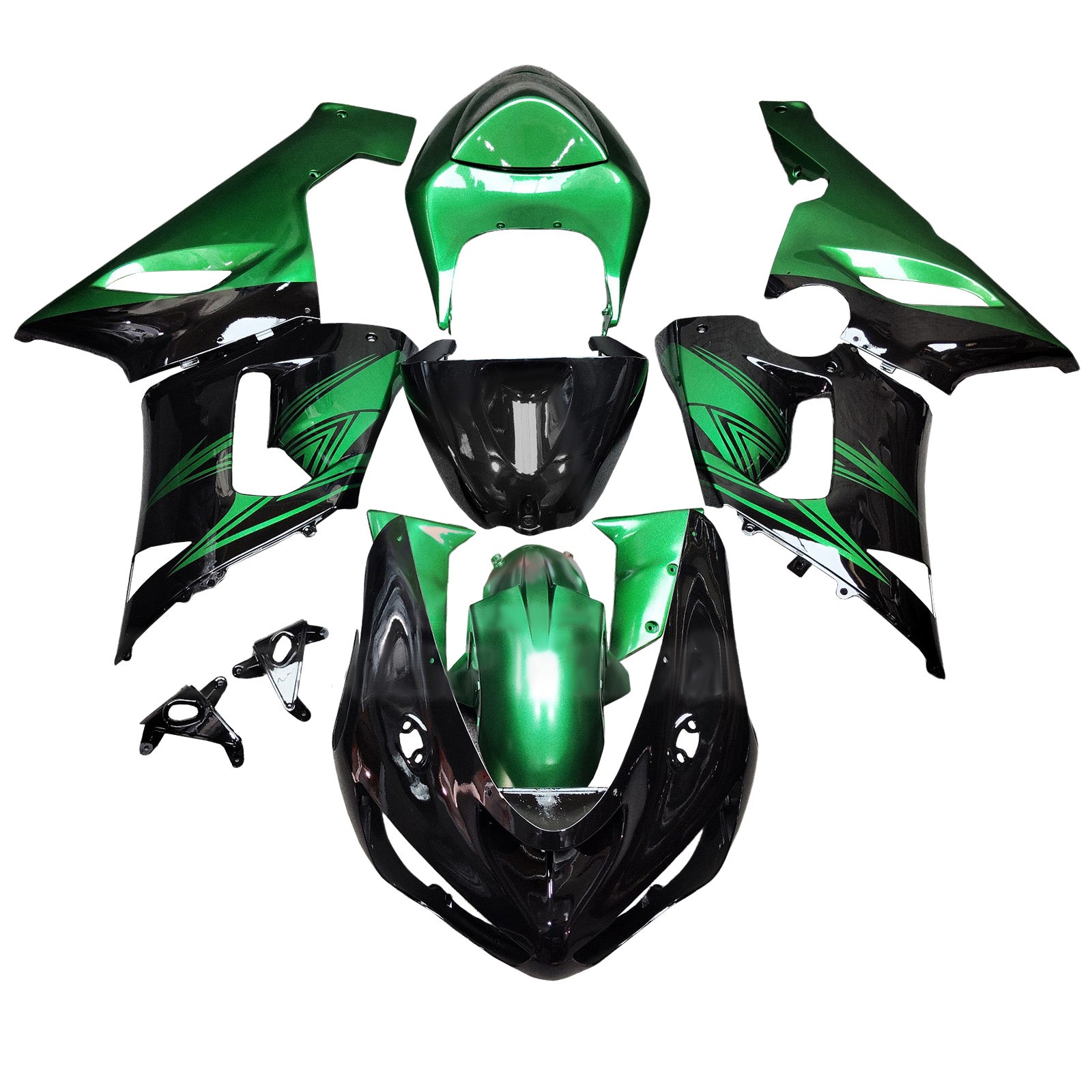 Amotopart 2005-2006 Kawasaki ZX6R 636 Glossy Black Green Fairing Kit