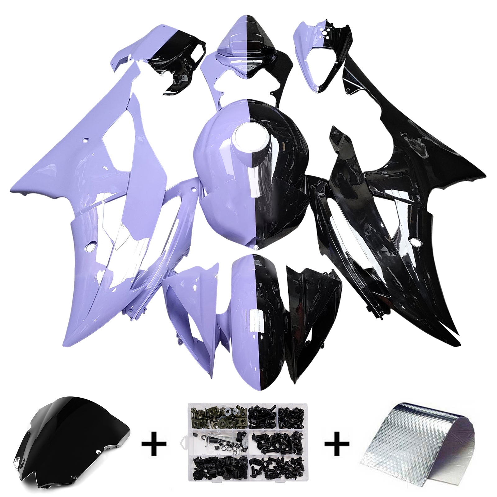 Amotopart 2008-2016 Yamaha YZF-R6 Purple & Black Fairing Kit