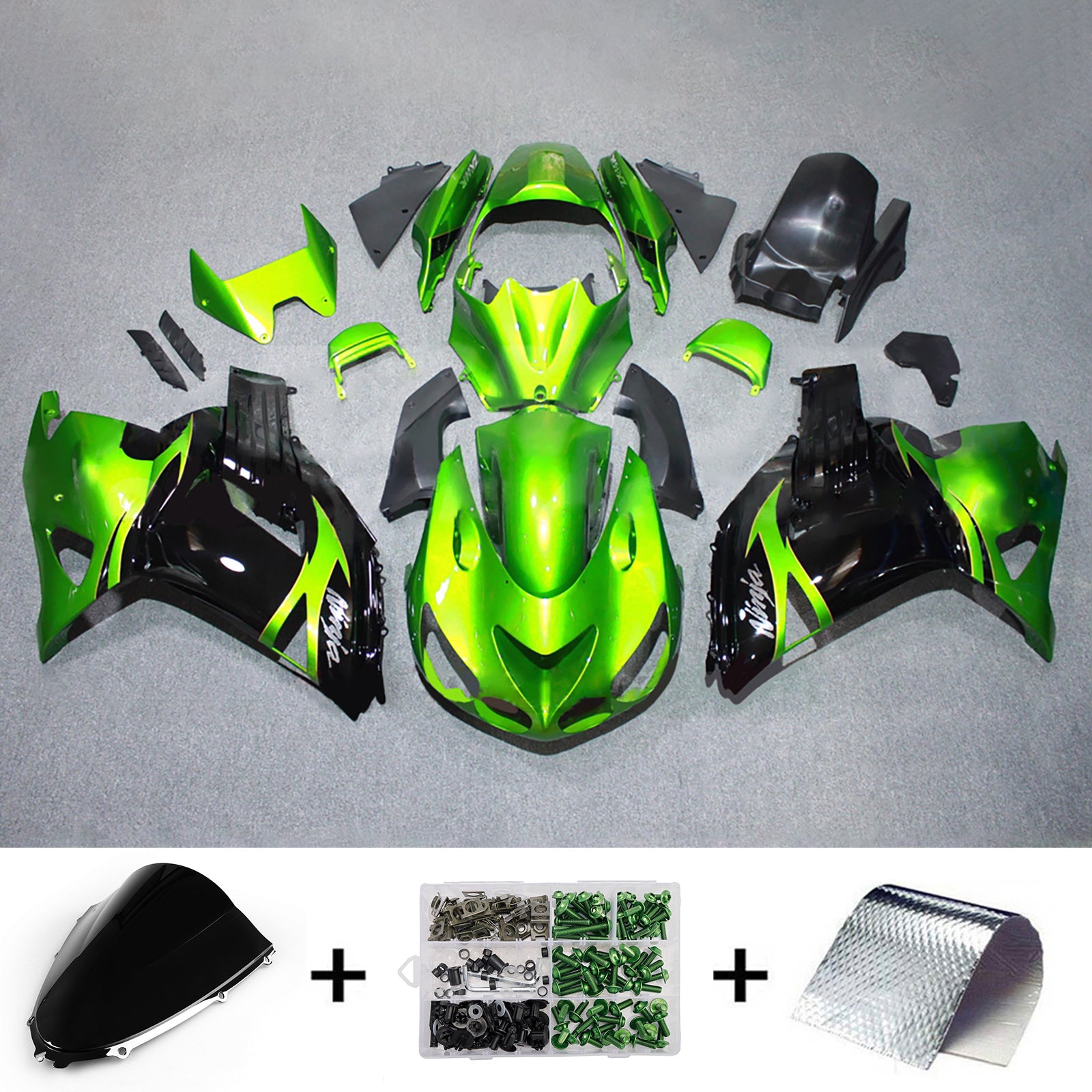 Amotopart 2012-2025 Kawasaki ZX14R ZZR1400 Green Black Fairing Kit
