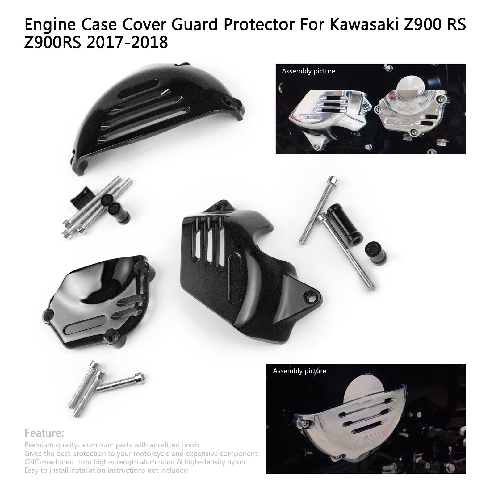 Cubierta del estator de la caja de la cadena del piñón del protector del motor Kawasaki Z900RS 2017-2018, color negro