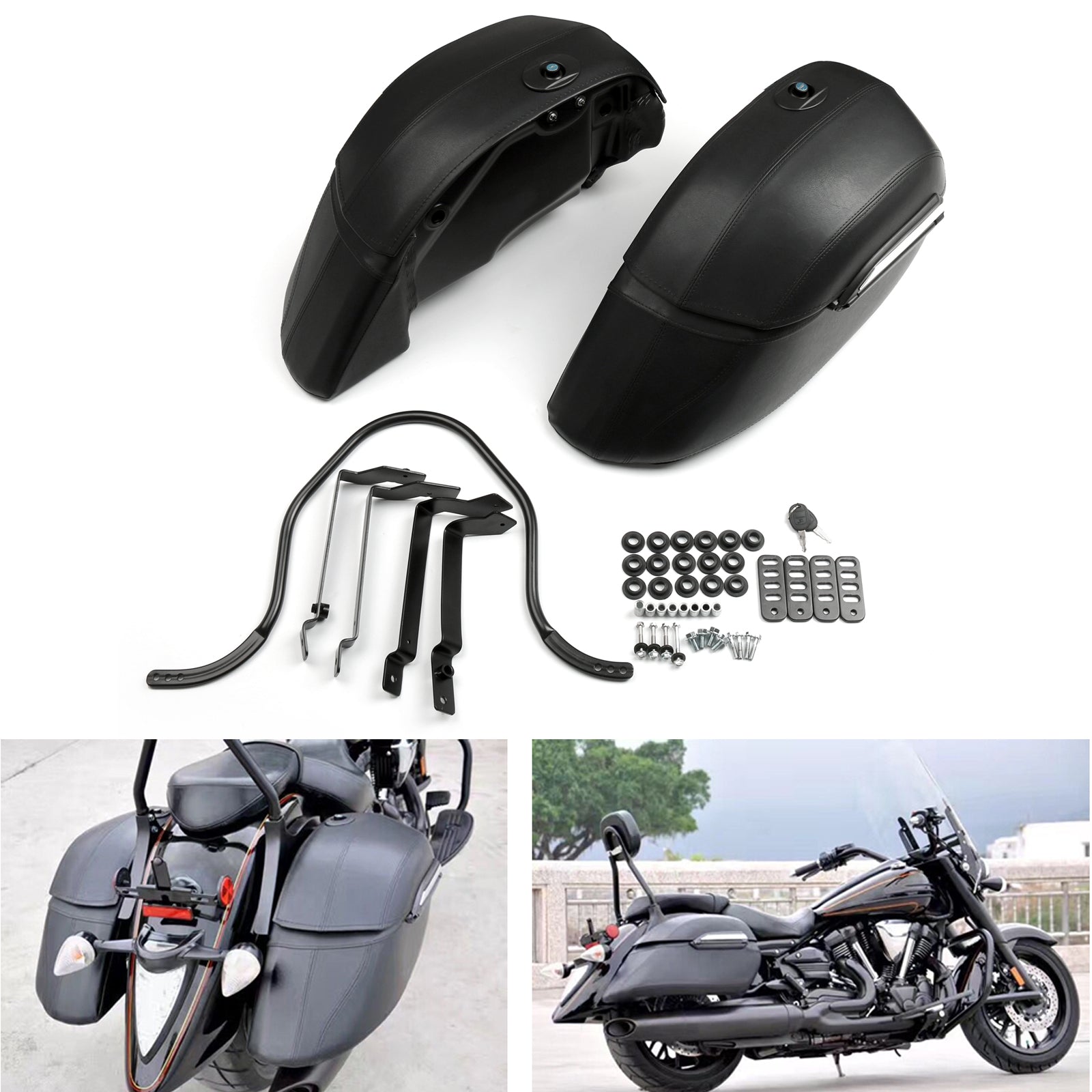 Hard Bags Saddlebags & Heavy Duty Montting Kit Fit for Yamaha Classic DS400 DS650 Kawasaki VN 400 800 Honda VTX1300