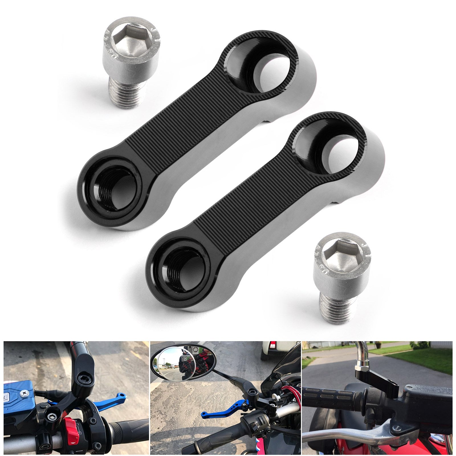 Par de adaptadores extensores de espejo elevador de motocicleta de aluminio de 10mm, soportes para motocicleta