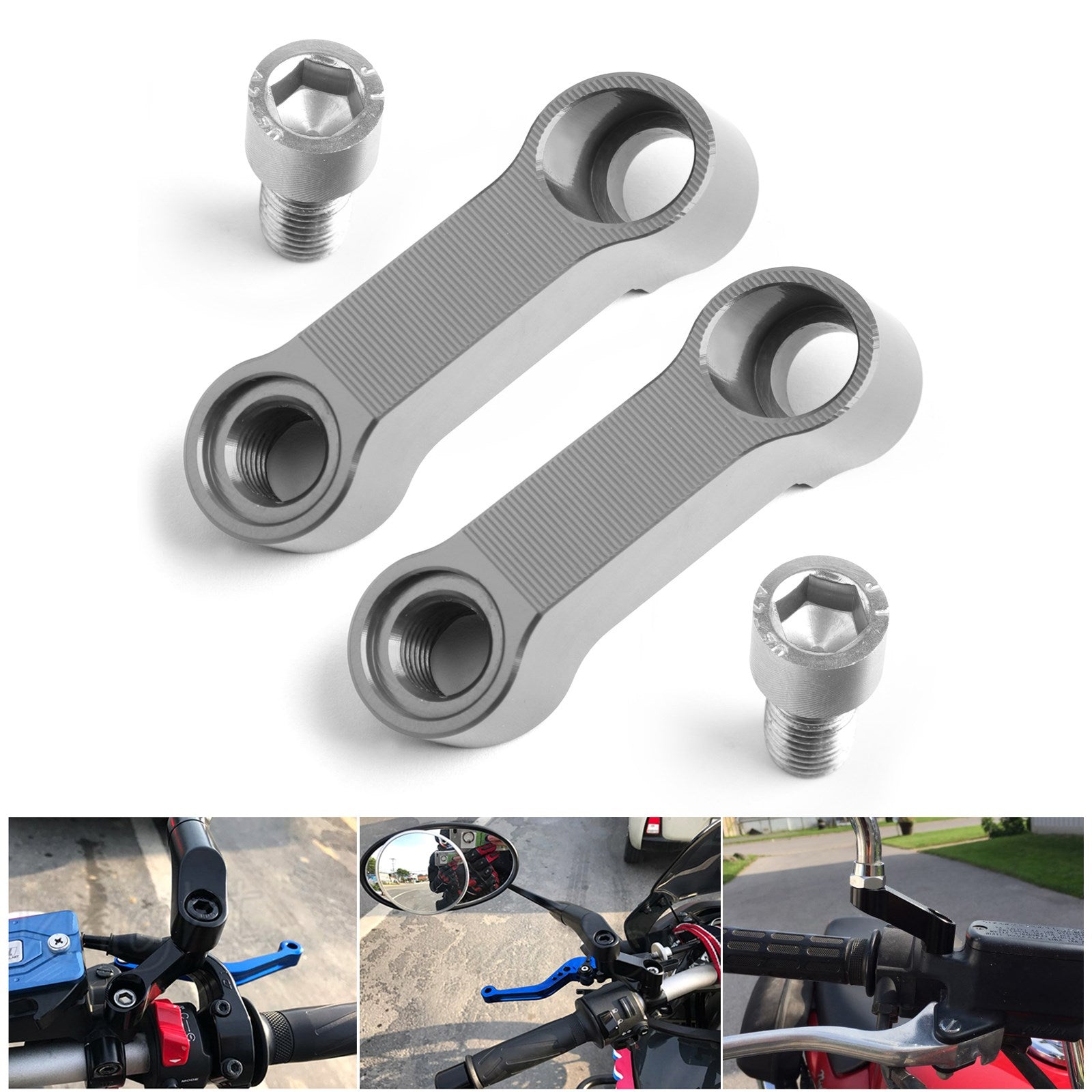 Par de adaptadores extensores de espejo elevador de motocicleta de aluminio de 10mm, soportes para motocicleta
