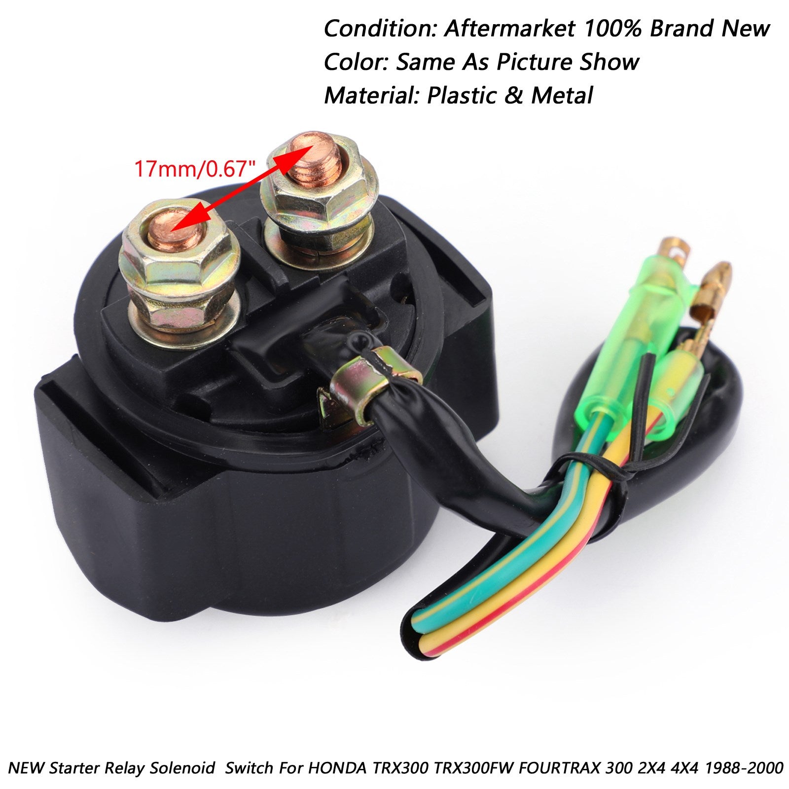 Starter-relais Solenoïde past voor Honda TRX300 TRX300FW FourTrax 300 2x4 4x4 1988-2000
