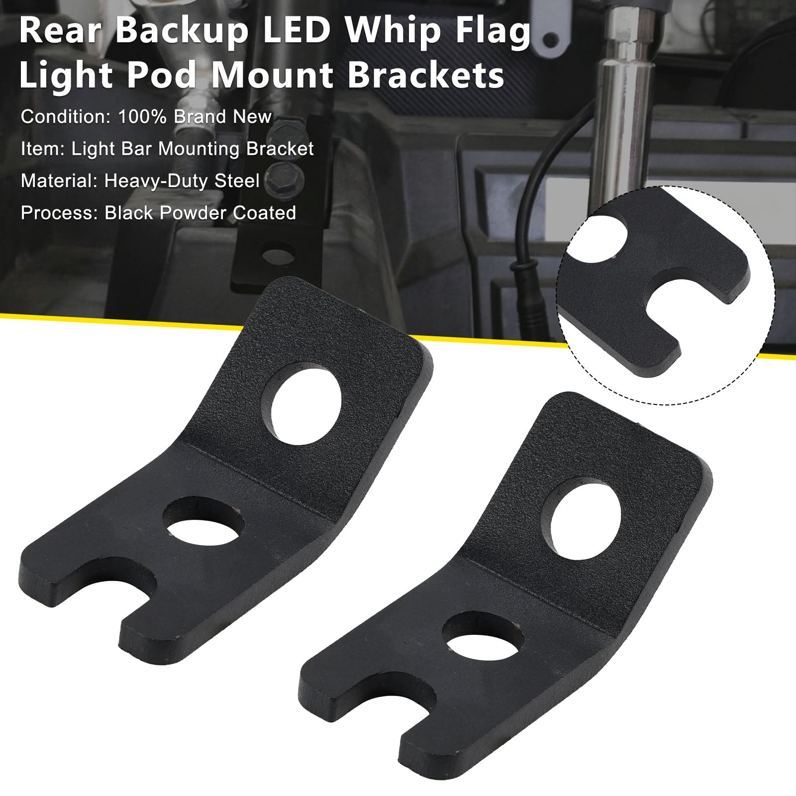 Polaris RZR XP 1000 900 Rear Backup LED Whip Flag Light Pod Mount Brackets