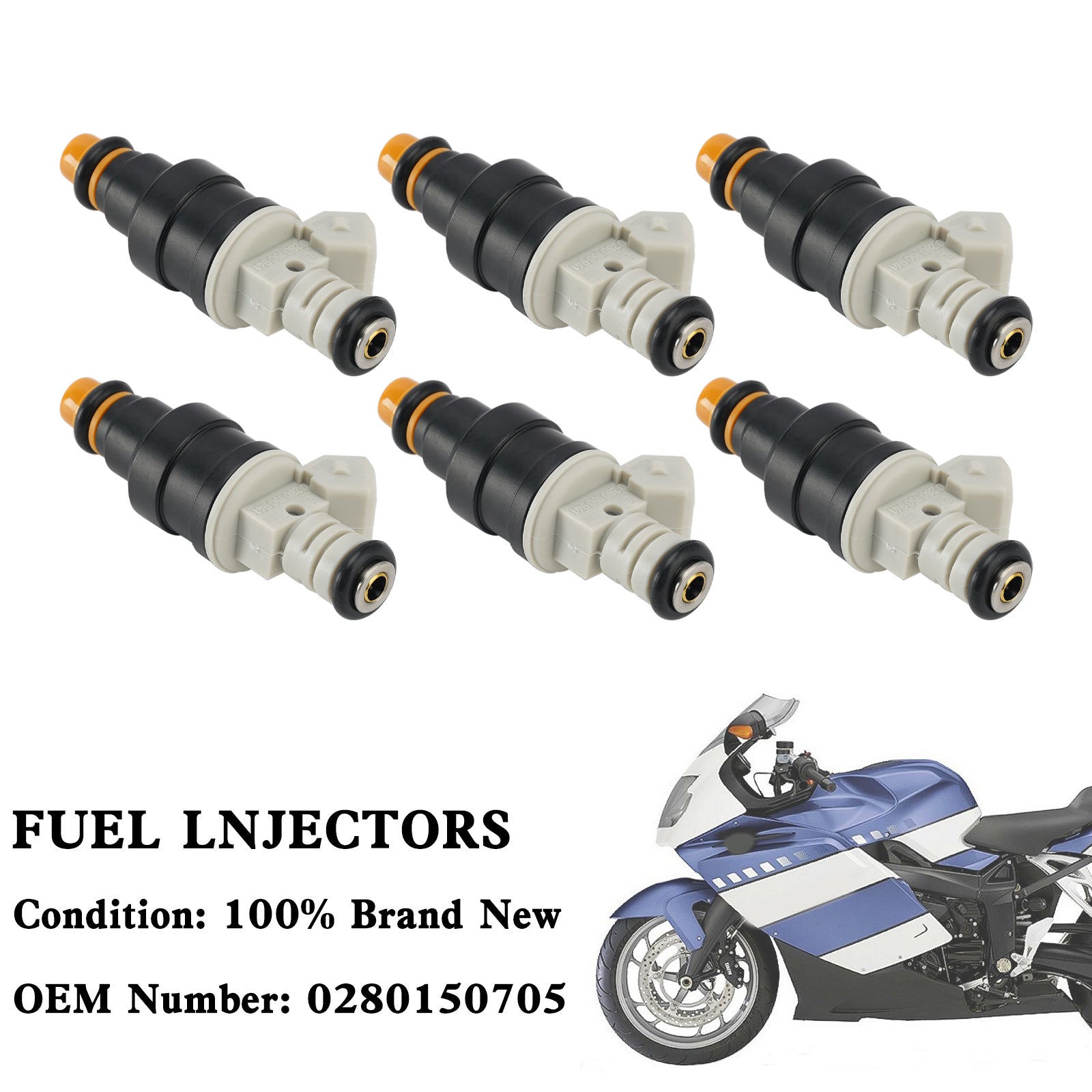 6 STK BMW K1 K100 K1100 K1200 RS LT GT Generisk motorcykel brændstofinjektor 0280150705