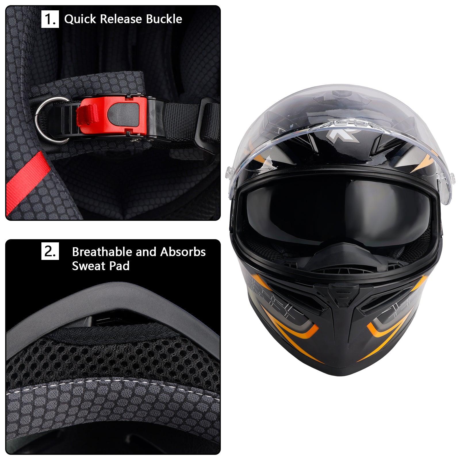 Amotopart DOT Motorcycle Helmet Adult Street Full Face Orange