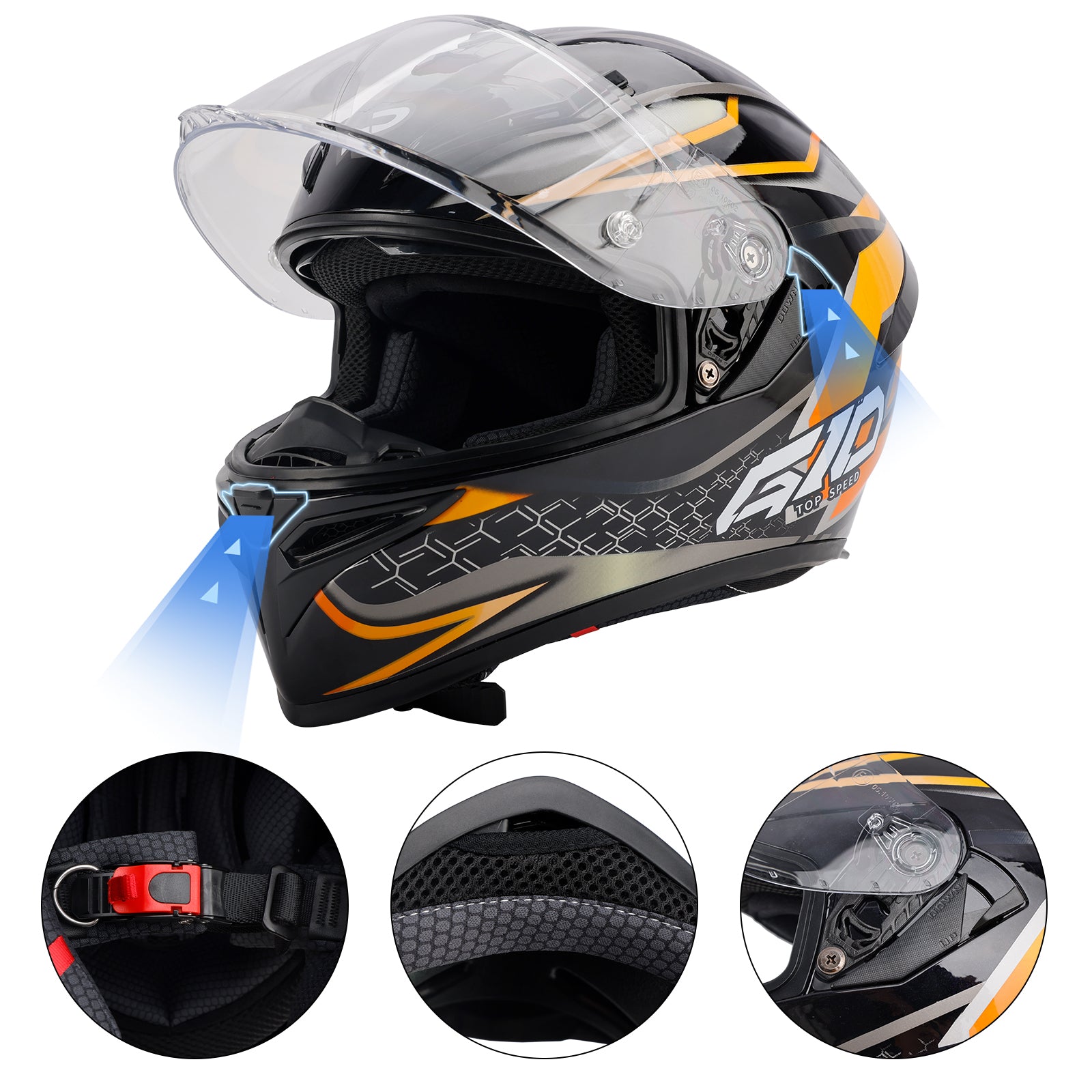 Amotopart DOT Motorcycle Helmet Adult Street Full Face Orange