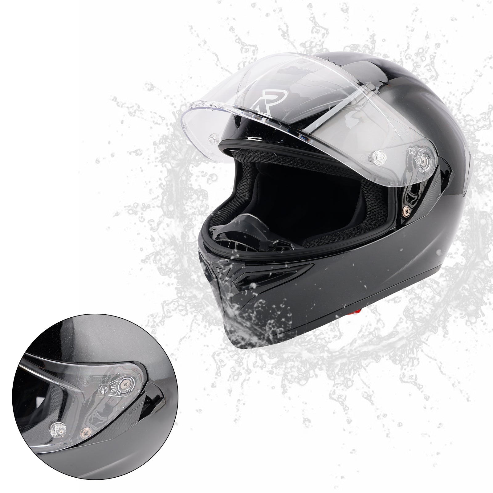 Amotopart DOT Motorcycle Helmet Adult Street Full Face Gloss Black