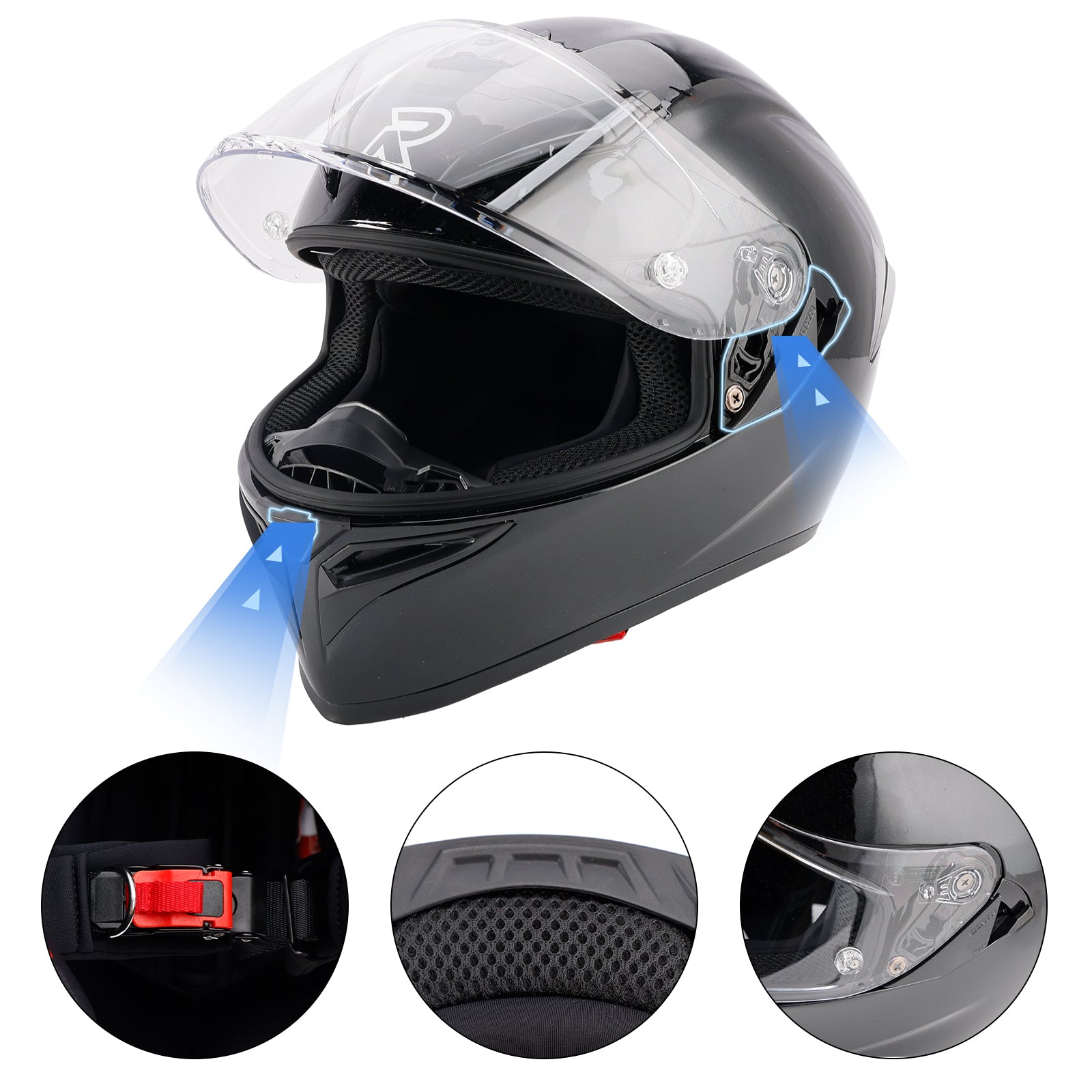Amotopart DOT Motorcycle Helmet Adult Street Full Face Gloss Black