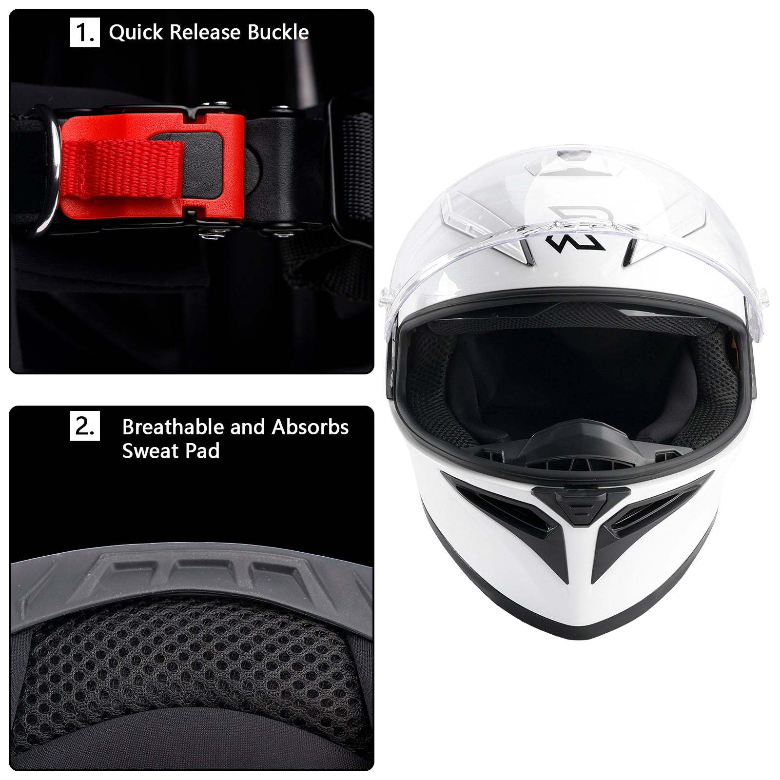 Amotopart DOT Motorcycle Helmet Adult Street Full Face White