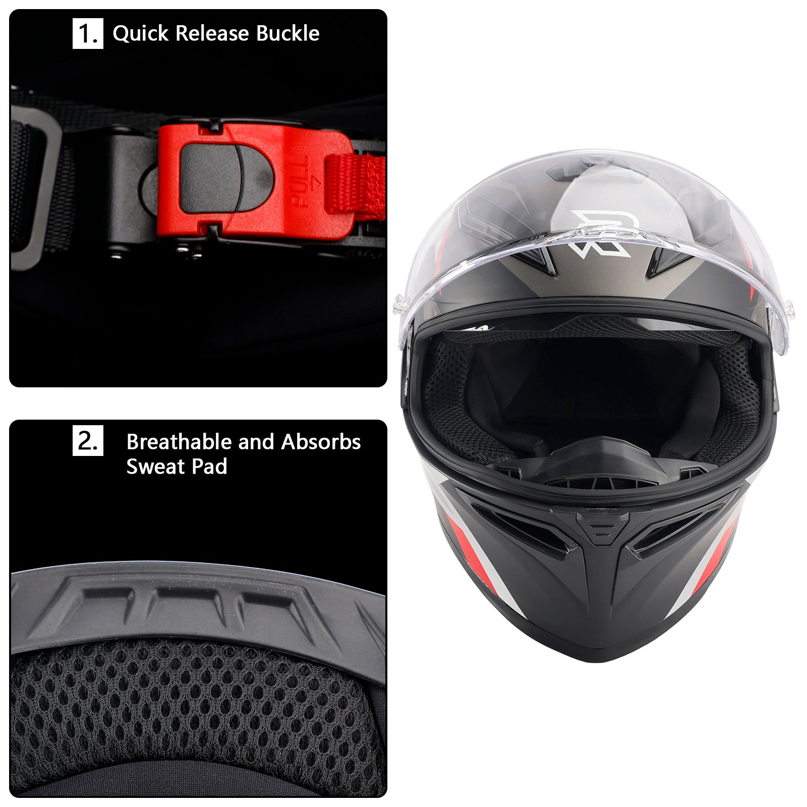 Amotopart DOT Motorcycle Helmet Adult Street Full Face Red Black