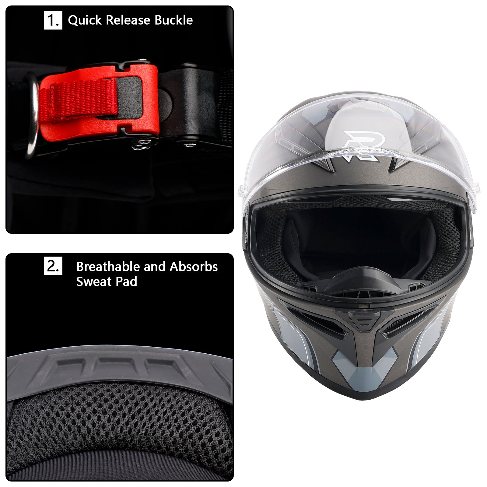 Amotopart DOT Motorcycle Helmet Adult Street Full Face Gray White