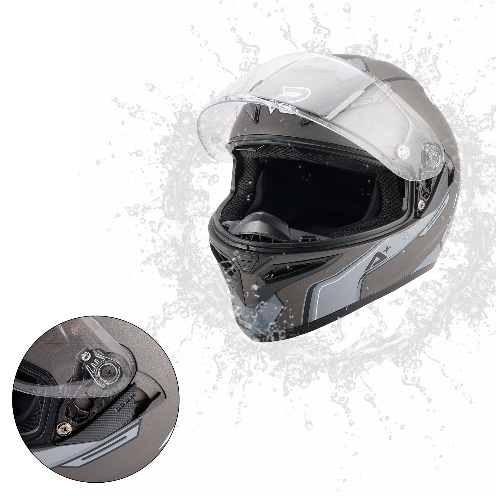 Amotopart DOT Motorcycle Helmet Adult Street Full Face Gray White