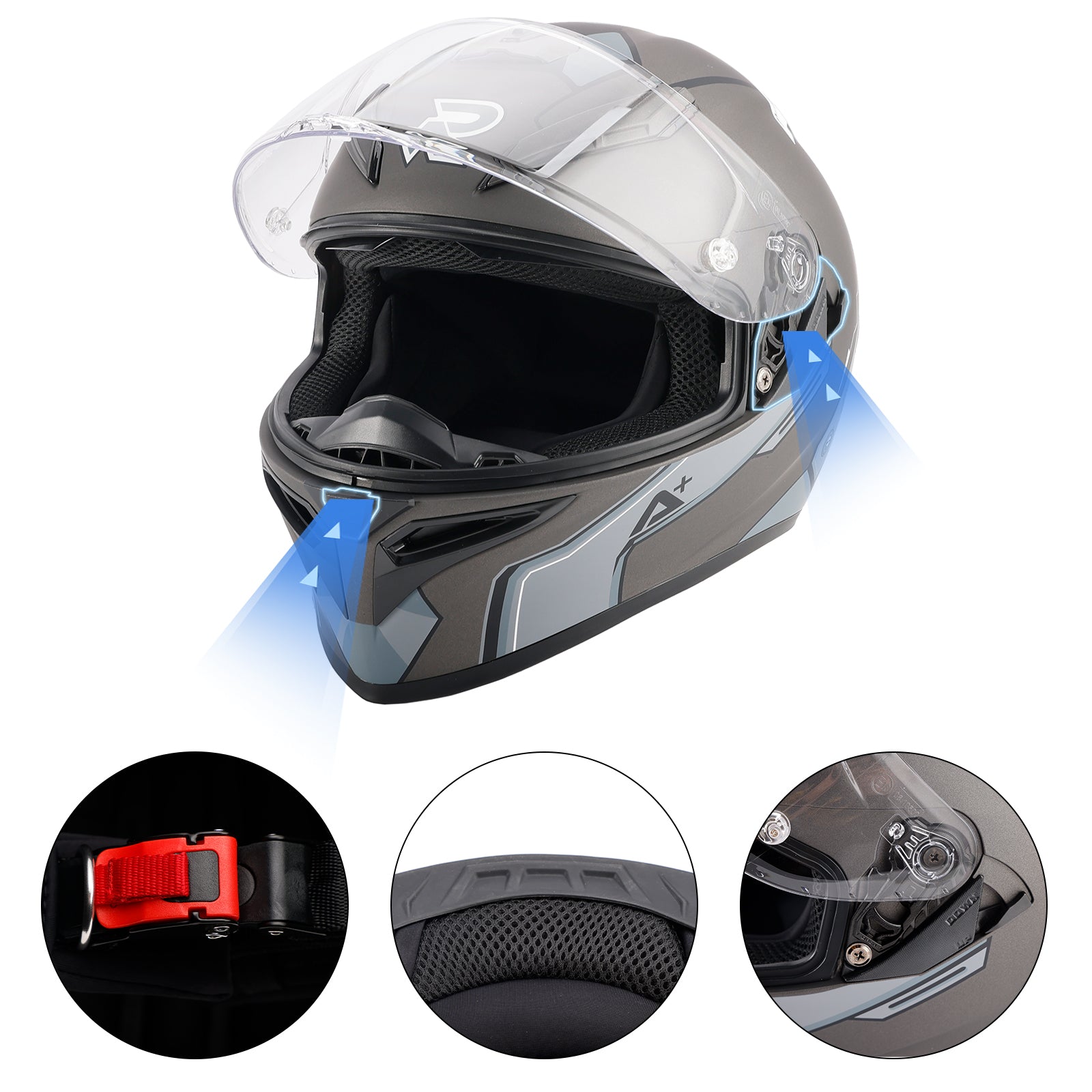 Amotopart DOT Motorcycle Helmet Adult Street Full Face Gray White