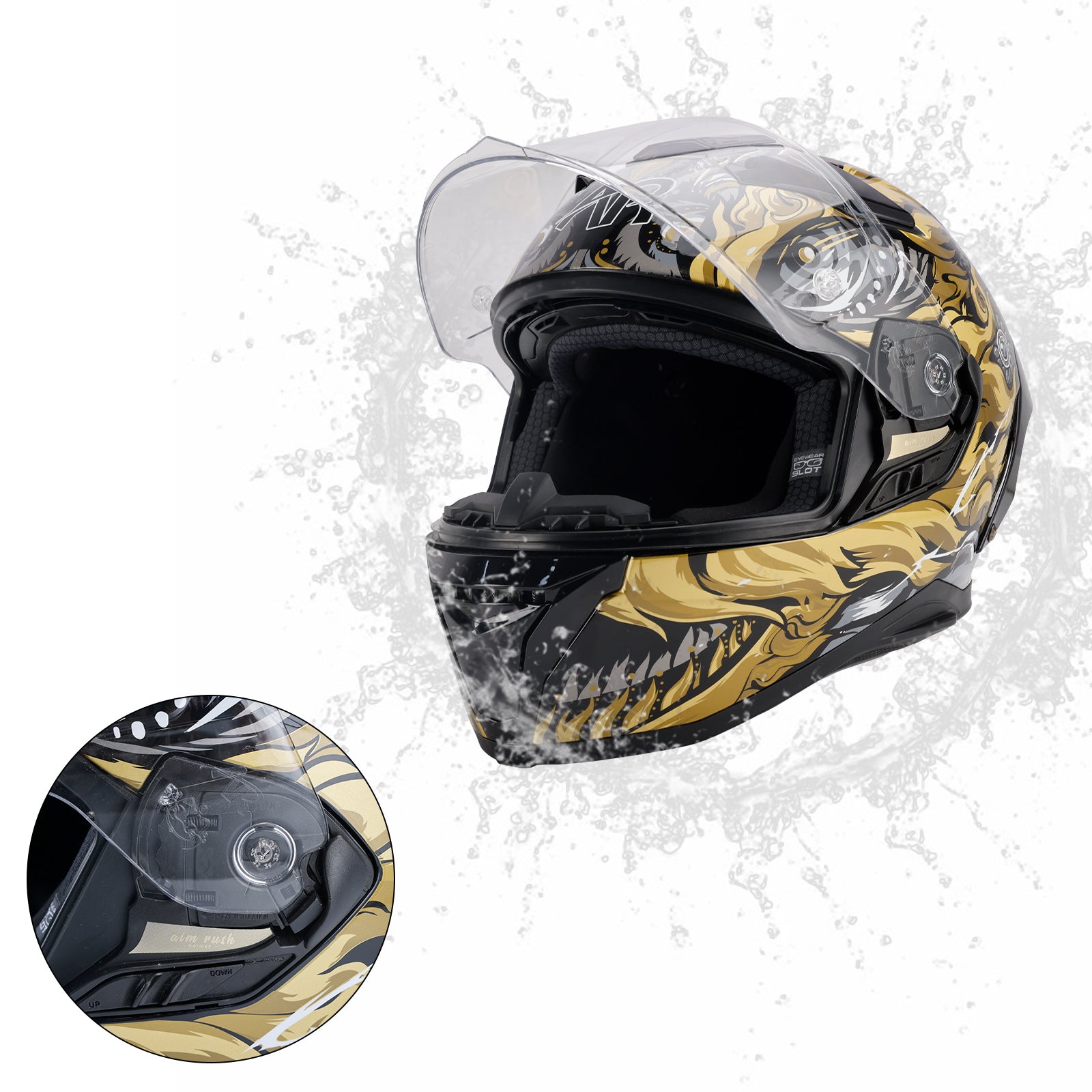 Amotopart DOT Motorcycle Helmet Adult Street Full Face Black gold