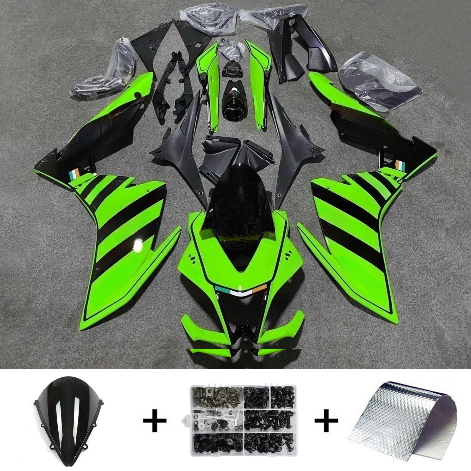 Amotopart 2009-2015 Aprilia RSV4 1000 Black Green Fairing Kit