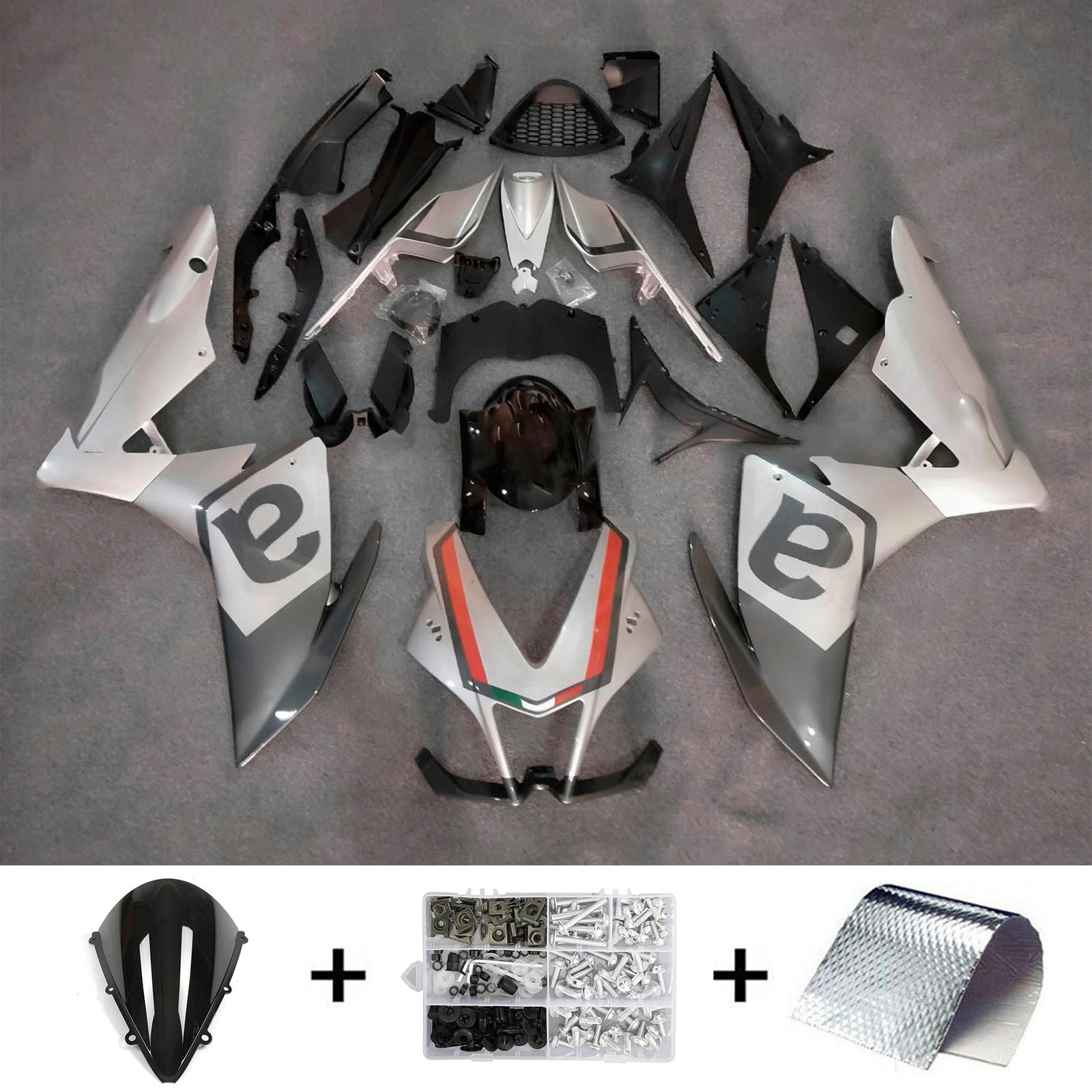 Amotopart 2009-2015 Aprilia RSV4 1000 Gray Srebrny Zestaw owiewki